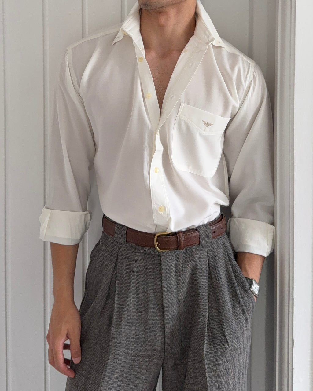 Emporio Armani 1990s Draped Cotton Off-White Shirt - Size S