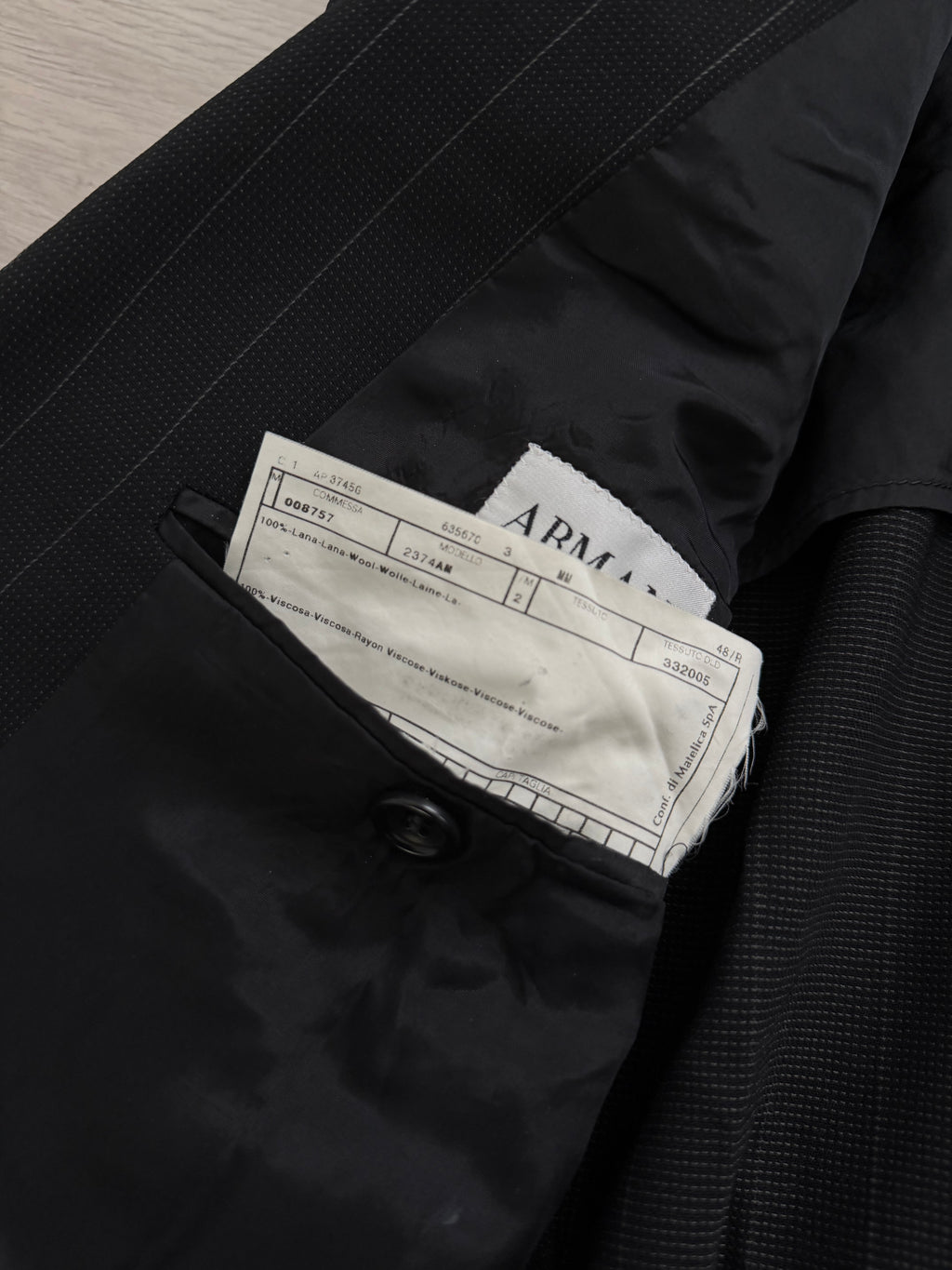 Armani 1990s Peaked Lapel Double Breasted Pinstripe Textured Wool Suit - Size M Jacket / 31" Waist
