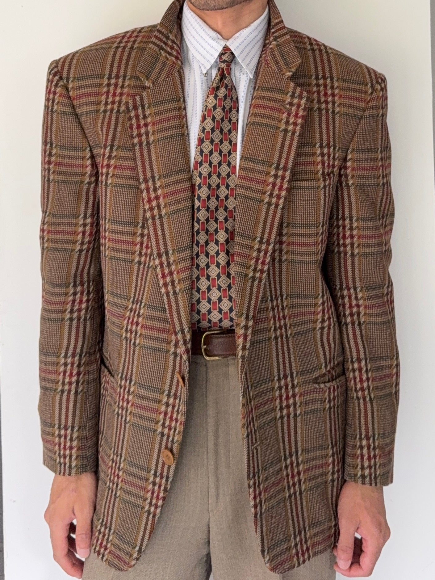 Valentino 1980s 2B Textured Wool Check Sports Jacket Blazer  - Size L