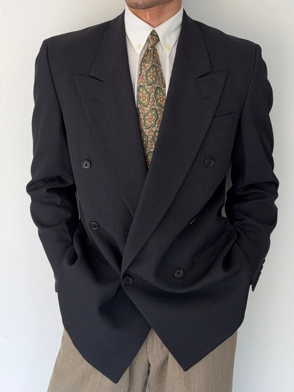 Valentino 1980s Double Breasted Peaked Lapel Wool Sports Blazer Jacket - Size S