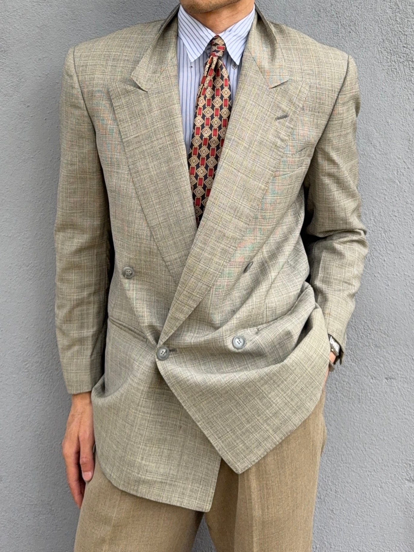 Valentino 1980s Peaked Lapel Double Breasted Wool Sports Blazer Jacket - Size S