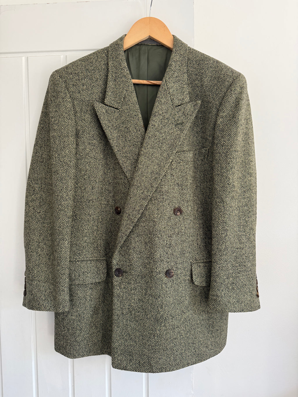 Dior 1980s Peaked Lapel Double Breasted Textured Wool Sports Blazer Jacket - Size S