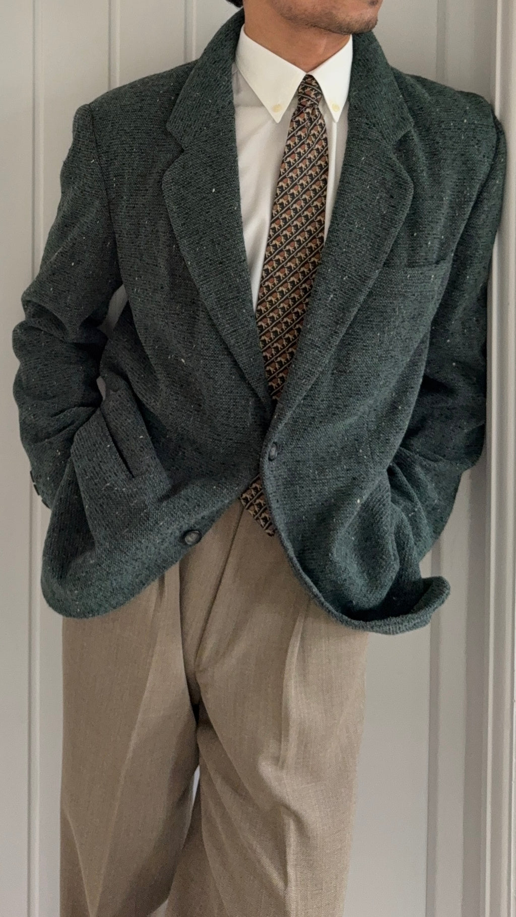 Emporio Armani 1990s 2B Speckled Wool Blend Green Sport Jacket Blazer - Size S