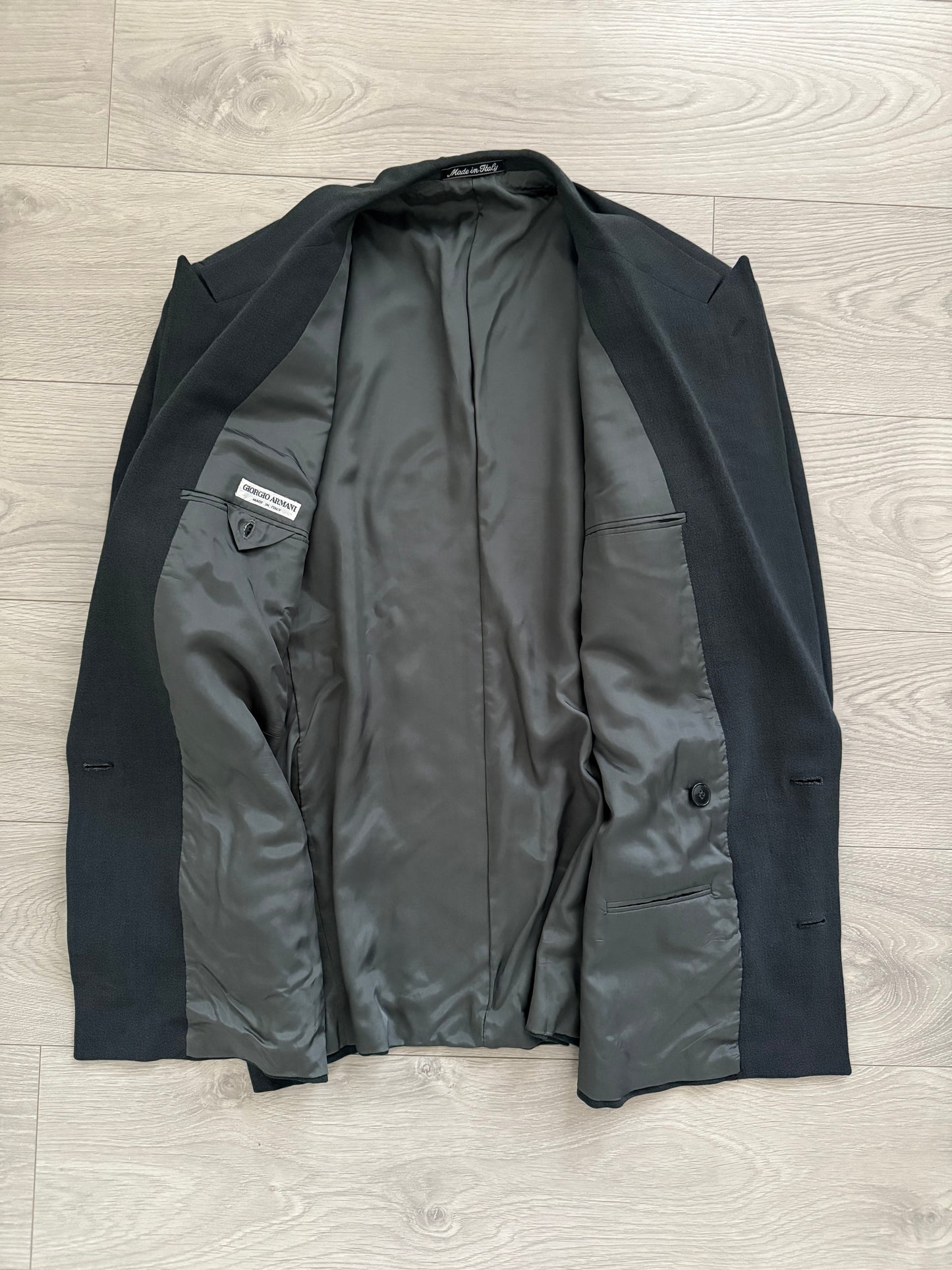 Giorgio Armani 1990s Double Breasted Draped Pleated Wool Suit - Size L Jacket / 32" Waist