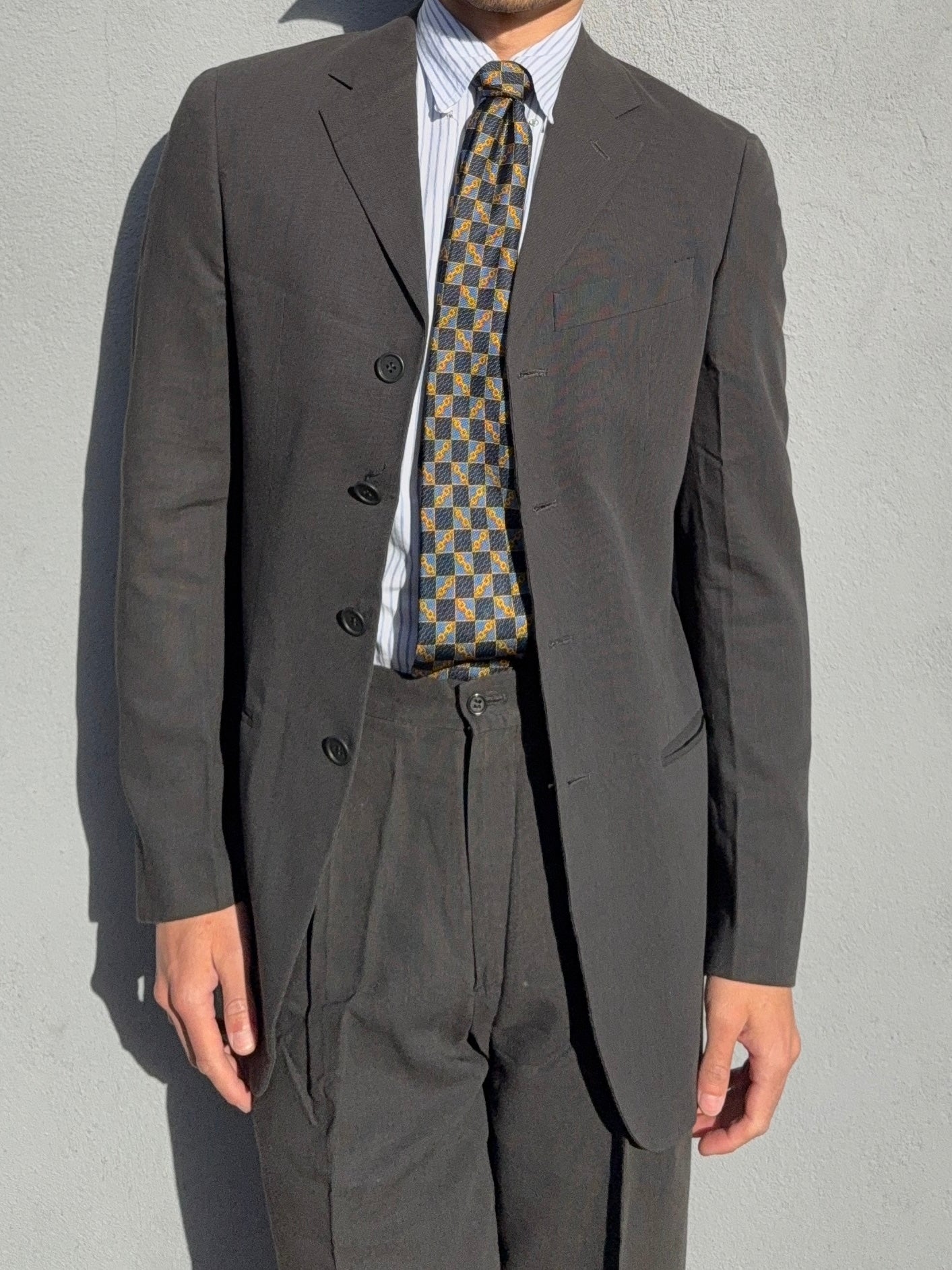 Giorgio Armani 1980s 4B Pleated Cotton Blend Grey Suit - Size S Jacket / 30" Waist