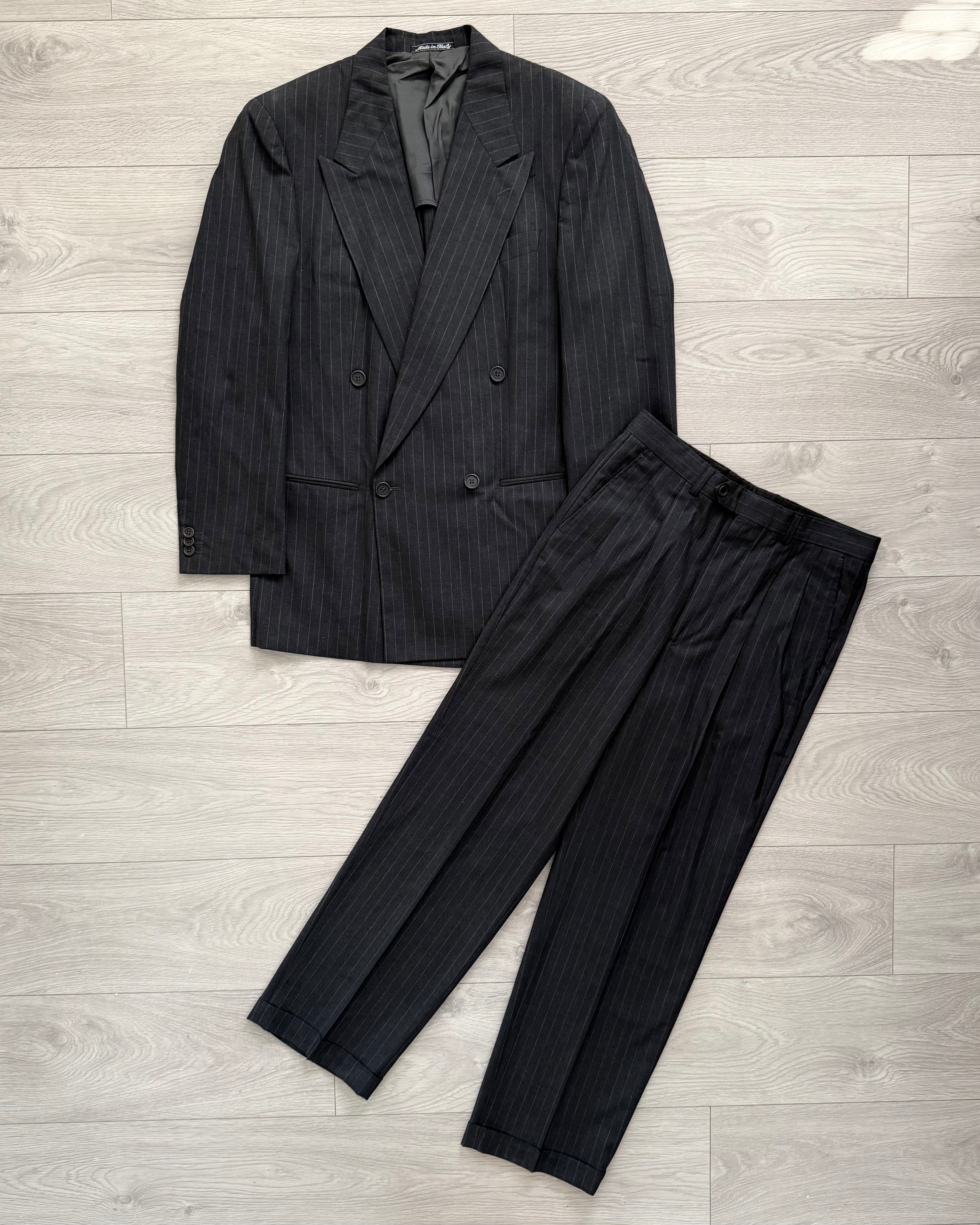 Giorgio Armani 1990s Double-Breasted Pleated Striped Suit - Size M Jacket / 30" Waist