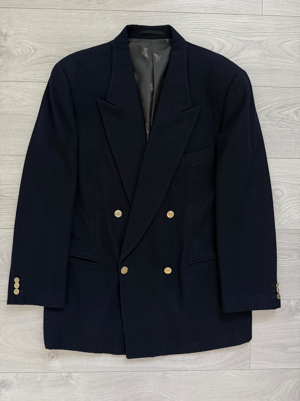 Emporio Armani 1980s Metal Button Double Breasted Wool Sports Blazer Jacket Navy - Size L