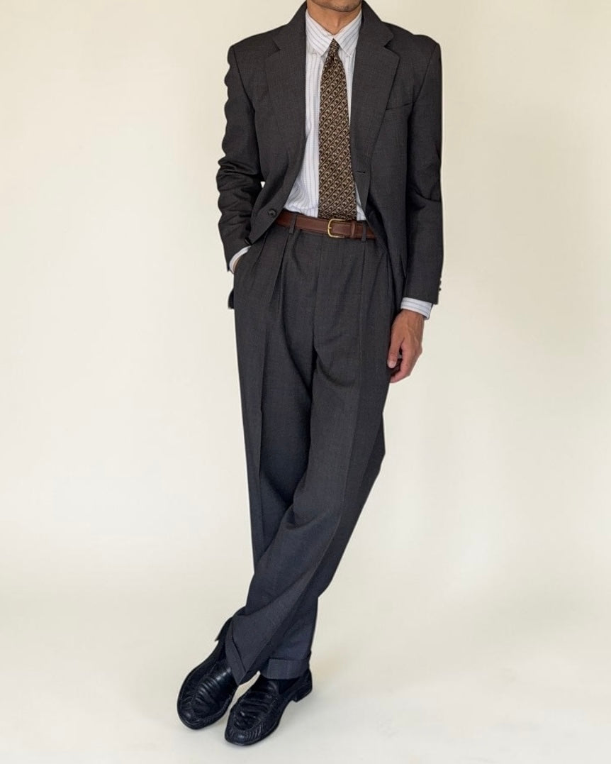 Ralph Lauren 1990s 2B Wool Grey Double-Pleated Suit - Size M Jacket / 32" Waist
