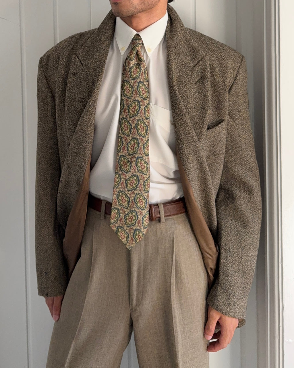 Emporio Armani 1980s Peaked Lapel Double Breasted Textured Wool Blend Relaxed Sport Jacket Blazer - Size XL