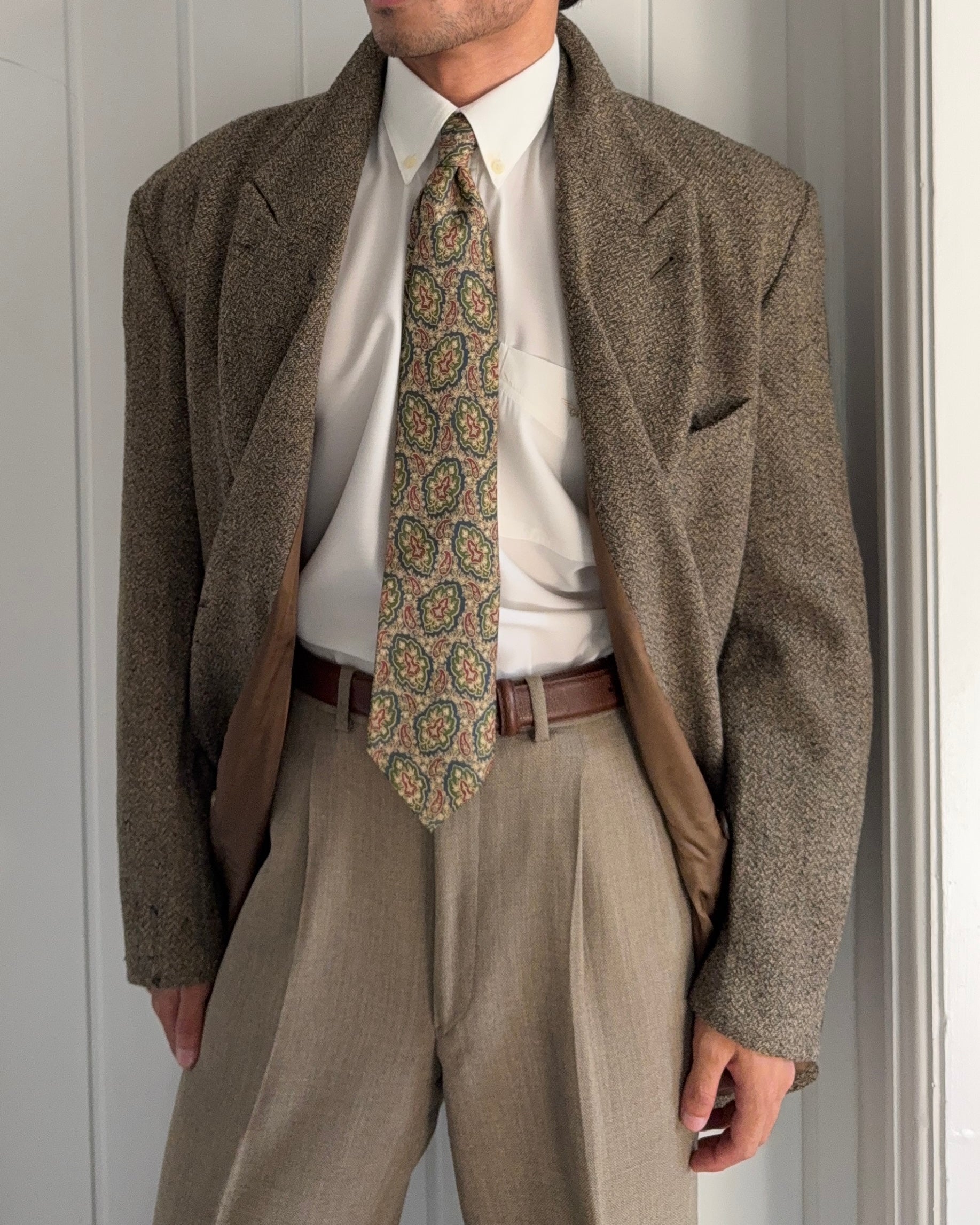 Emporio Armani 1980s Peaked Lapel Double Breasted Textured Wool Blend Relaxed Sport Jacket Blazer - Size XL