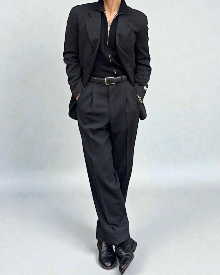 Giorgio Armani 1980s 3B Pleated Wool Suit Black New - Size L Jacket / 32" Waist