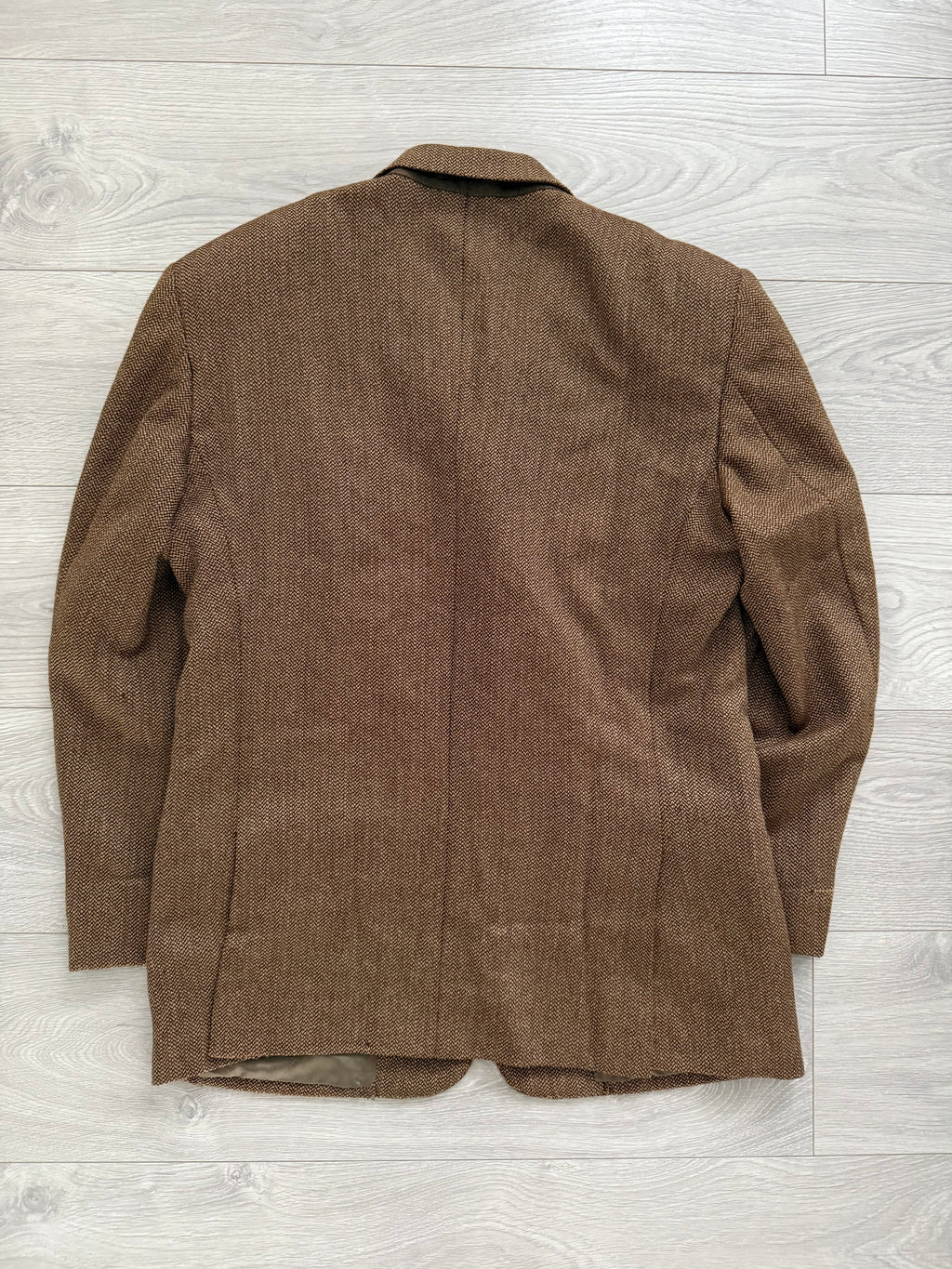 Valentino 1980s Micro Herringbone 3B Tobacco Brown Wool Sports Blazer Jacket - Size L