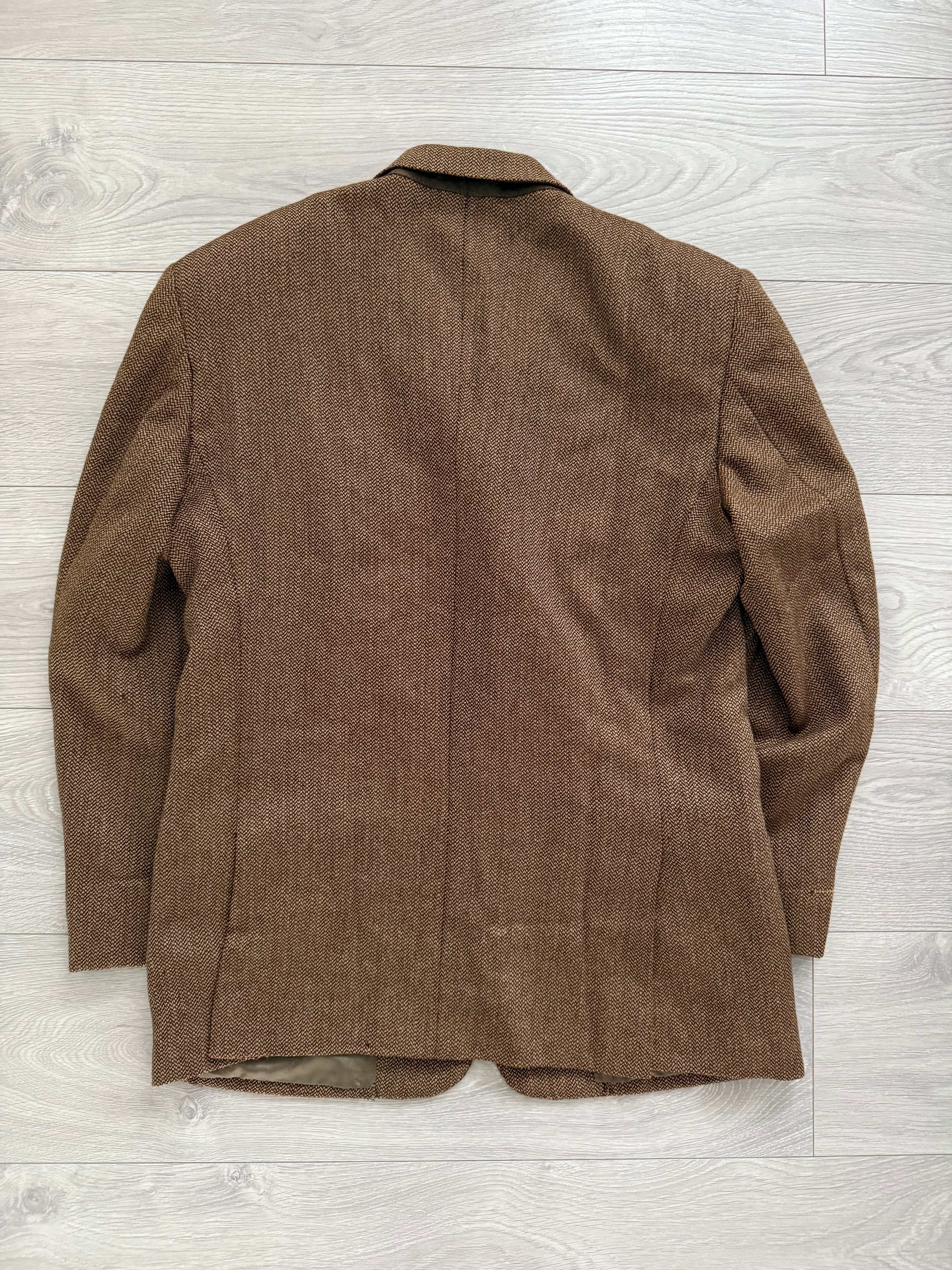 Valentino 1980s Micro Herringbone 3B Tobacco Brown Wool Sports Blazer Jacket - Size L