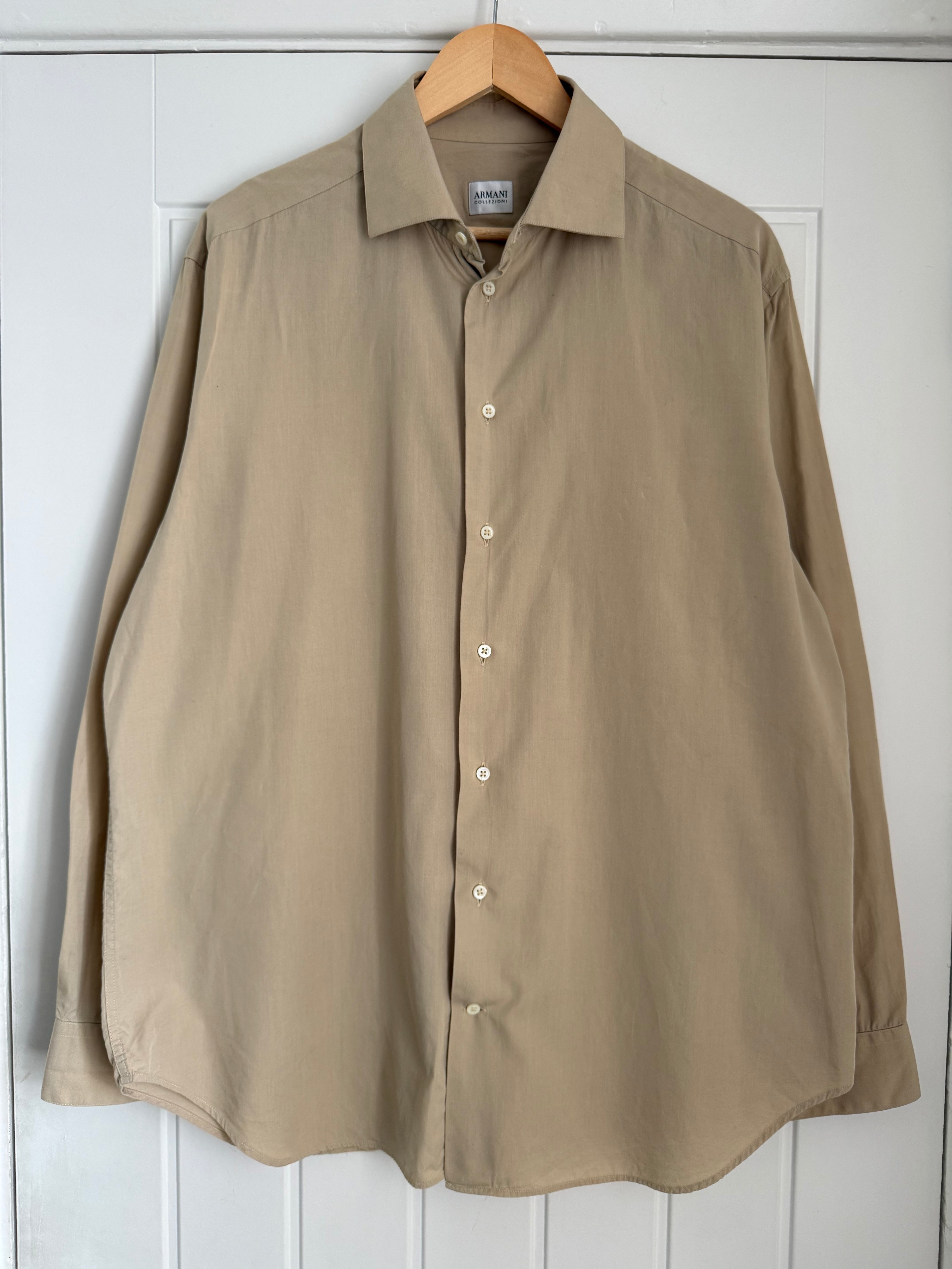 Armani 1990s Beige Cotton Shirt - Size XL