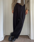 Giorgio Armani 1980s Double Pleat Draped Wool Navy Pants - Size 34" Waist