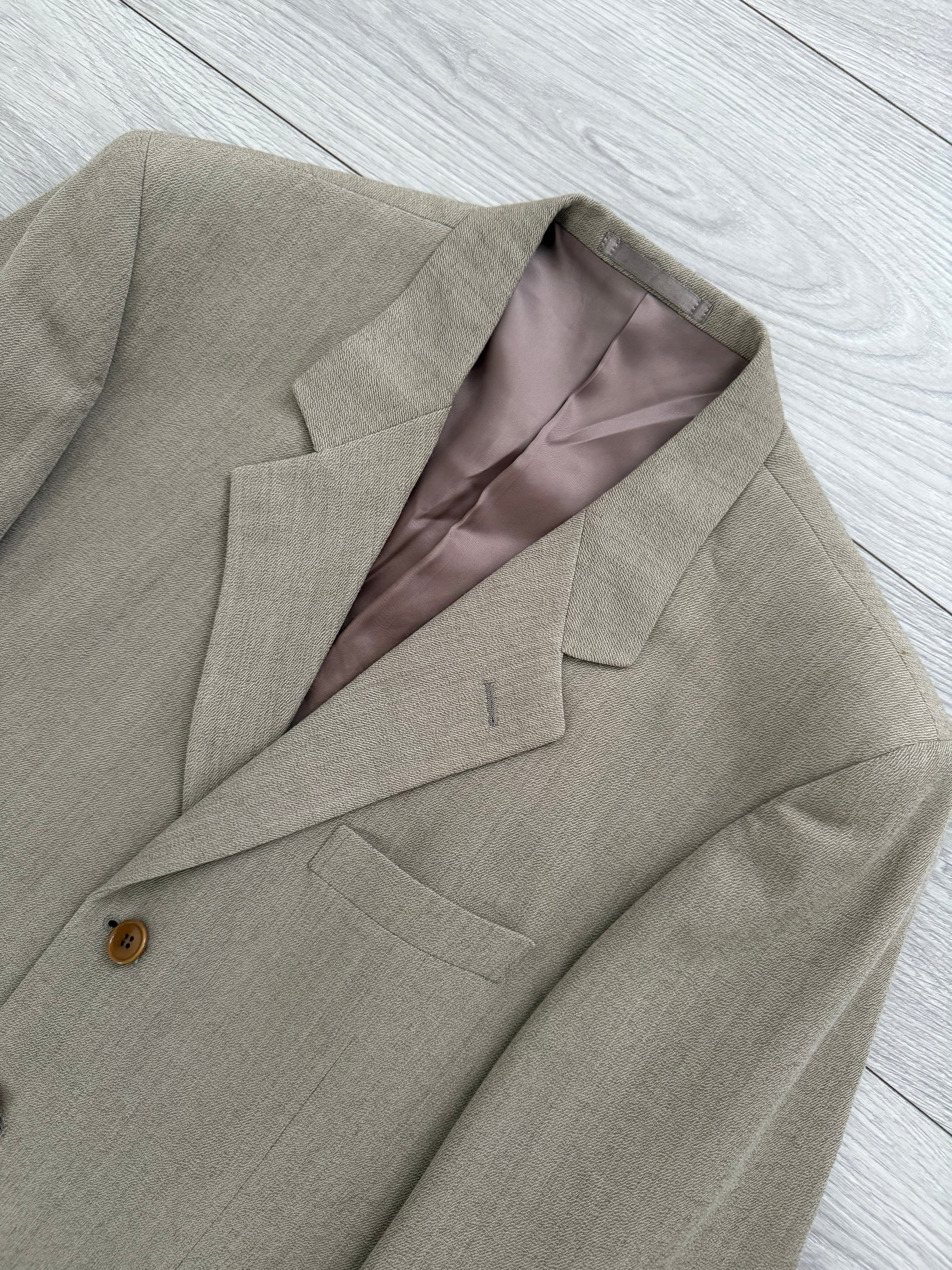 Paul Smith 1990s 3B Double Pleat Crepe Weave Wool Suit Stone Beige - Size L Jacket / 31" Waist