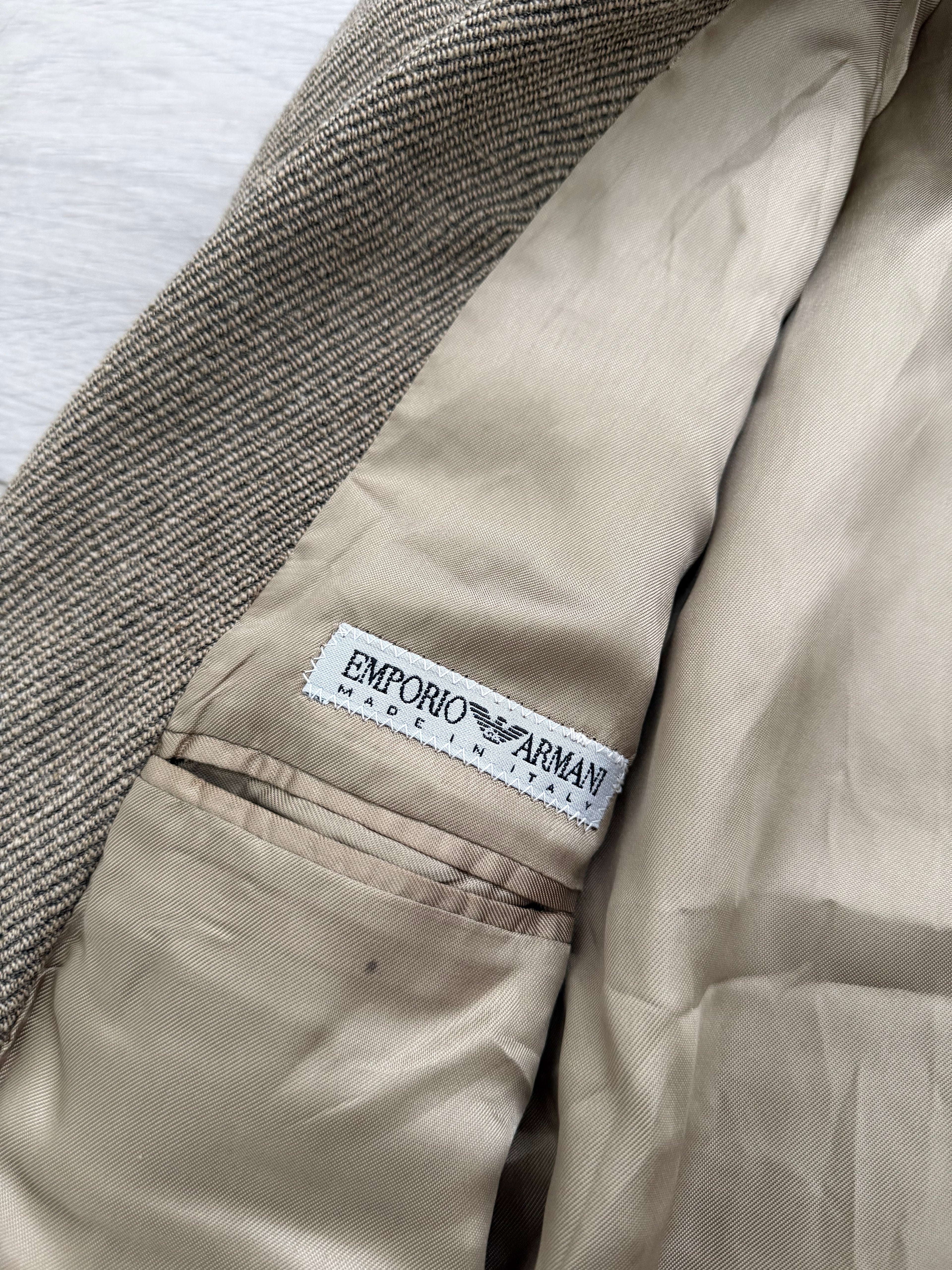 Emporio Armani 1990s 2B Taupe Beige Wool Twill Sport Blazer Jacket - Size XL