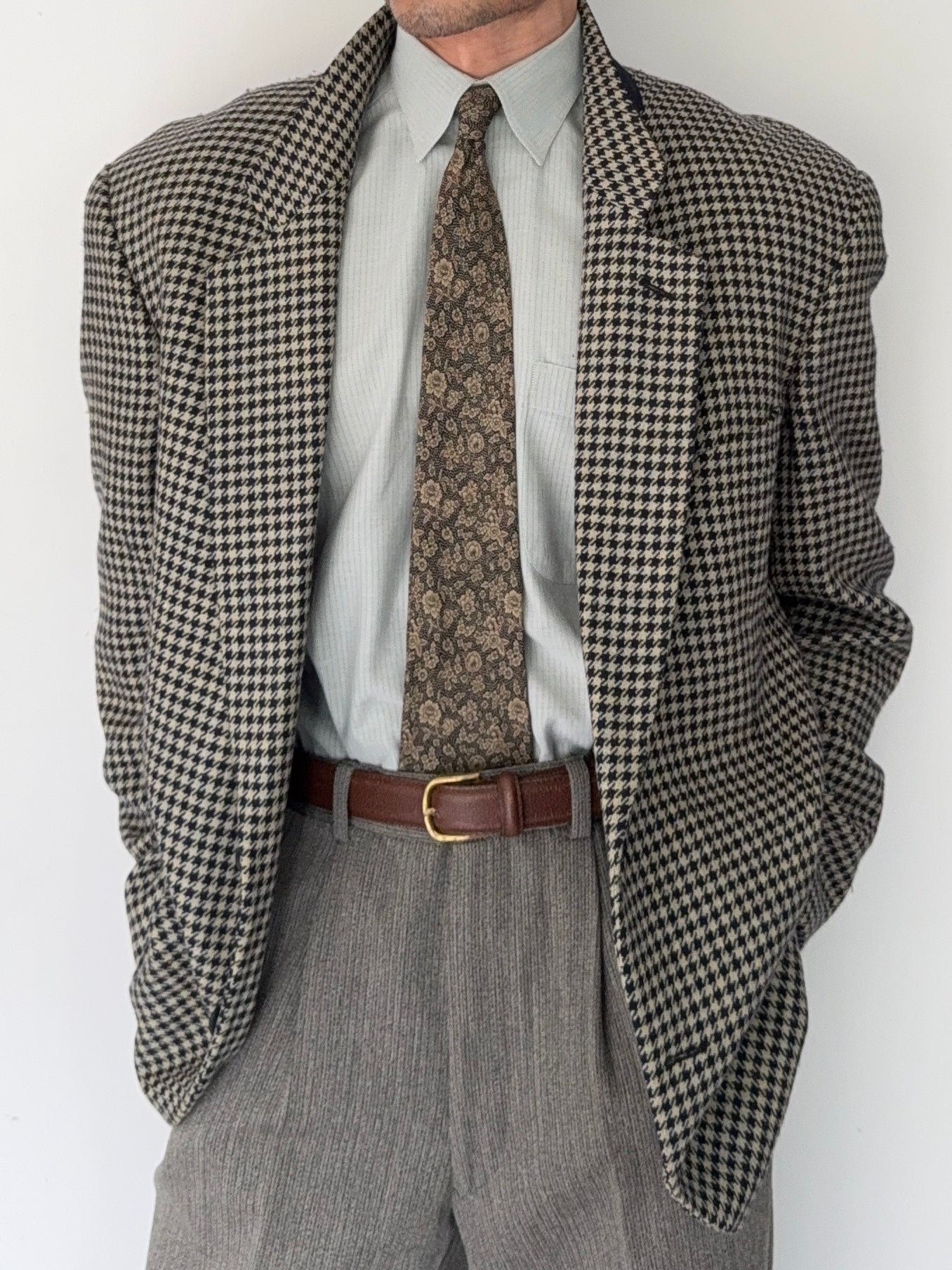 Giorgio Armani 1980s Houndstooth Textured Wool Check Sports Jacket Blazer - Size XL