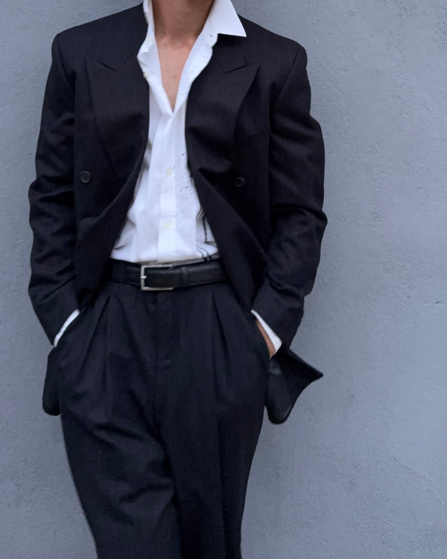 Giorgio Armani 1990s Double-Breasted Striped Wool Suit - Size M Jacket / 32" Waist