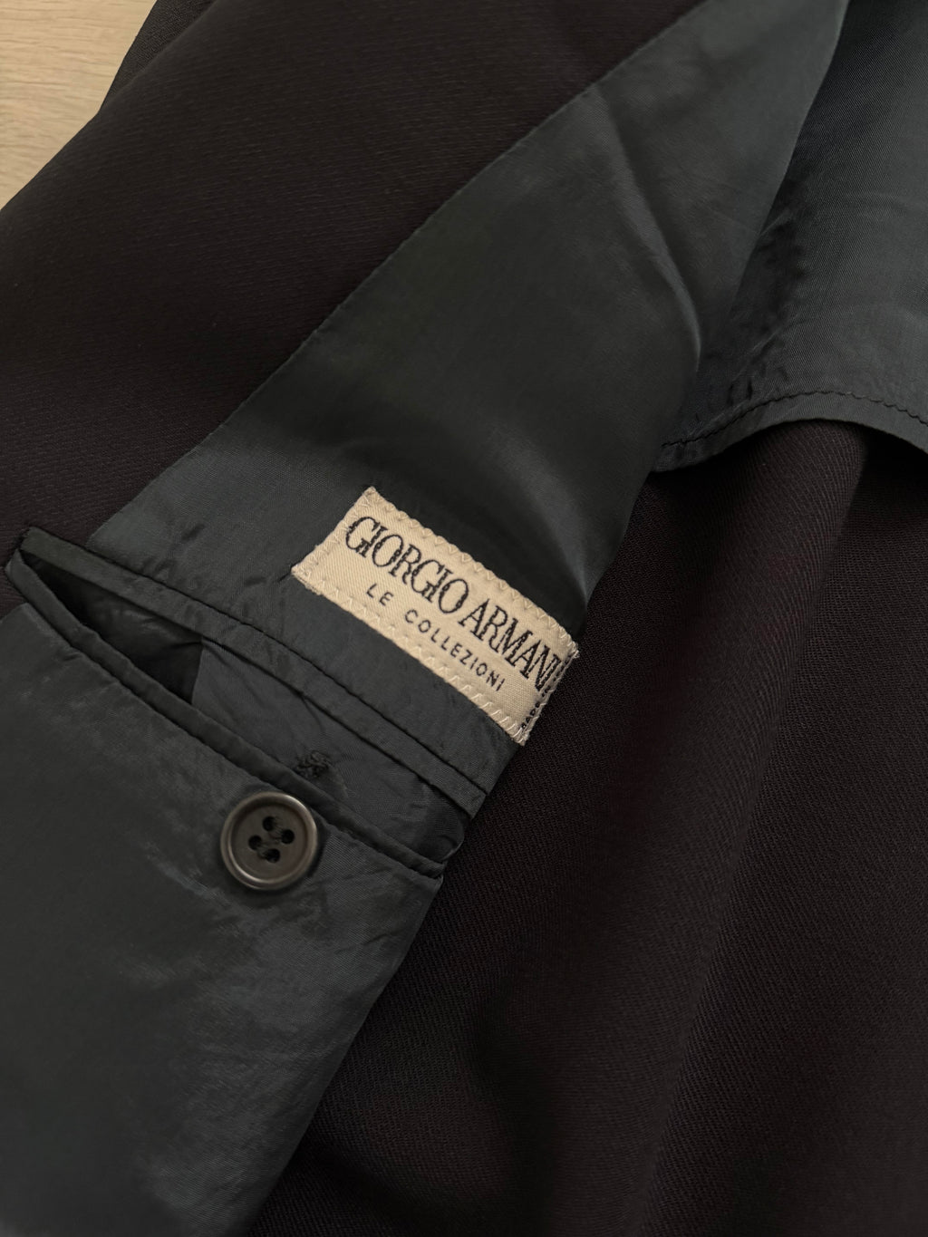Giorgio Armani 1980s Peaked Lapel Double Breasted Wool Navy Suit - Size M Jacket / 30" Waist