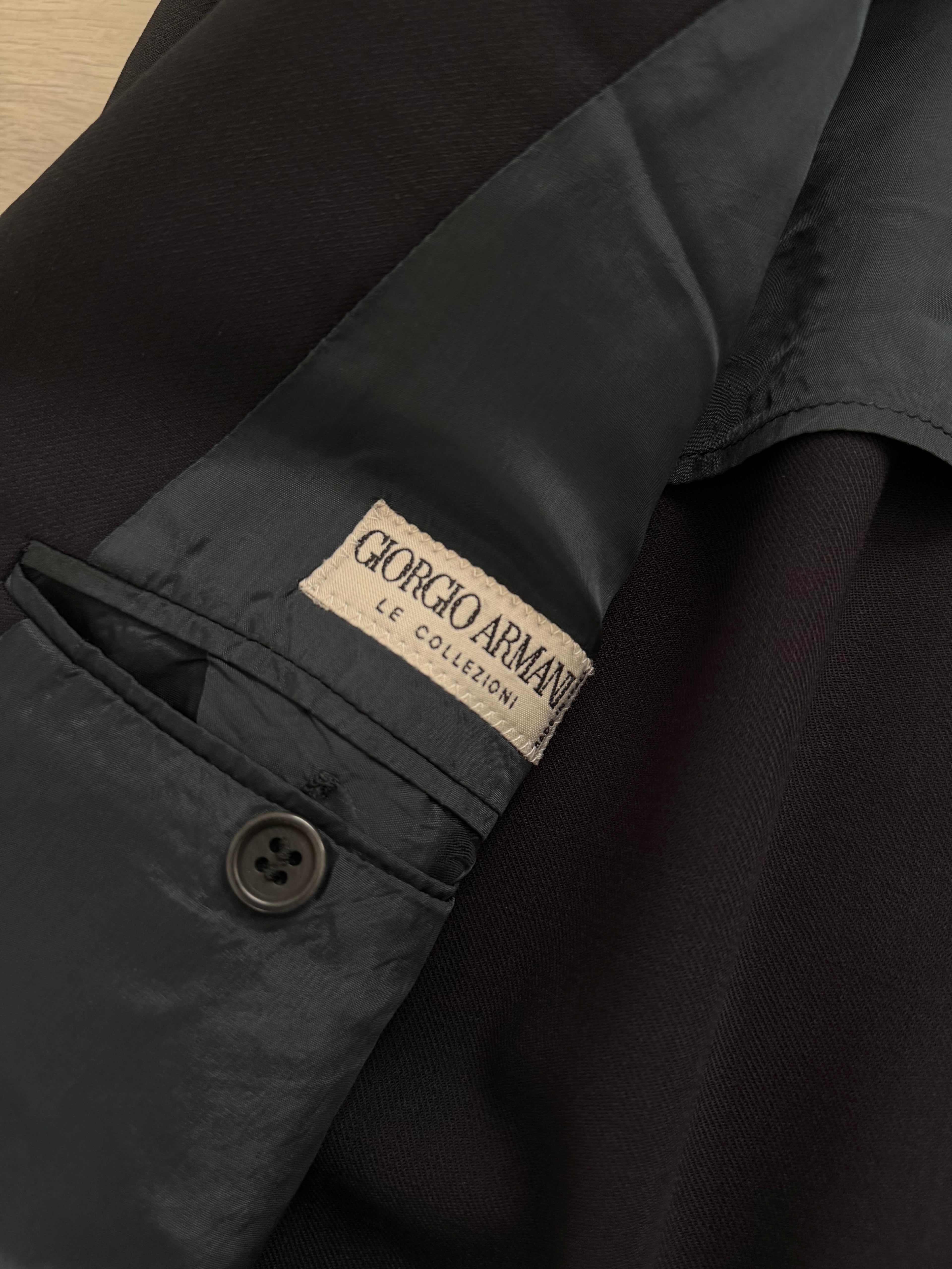 Giorgio Armani 1980s Peaked Lapel Double Breasted Wool Navy Suit - Size M Jacket / 30" Waist