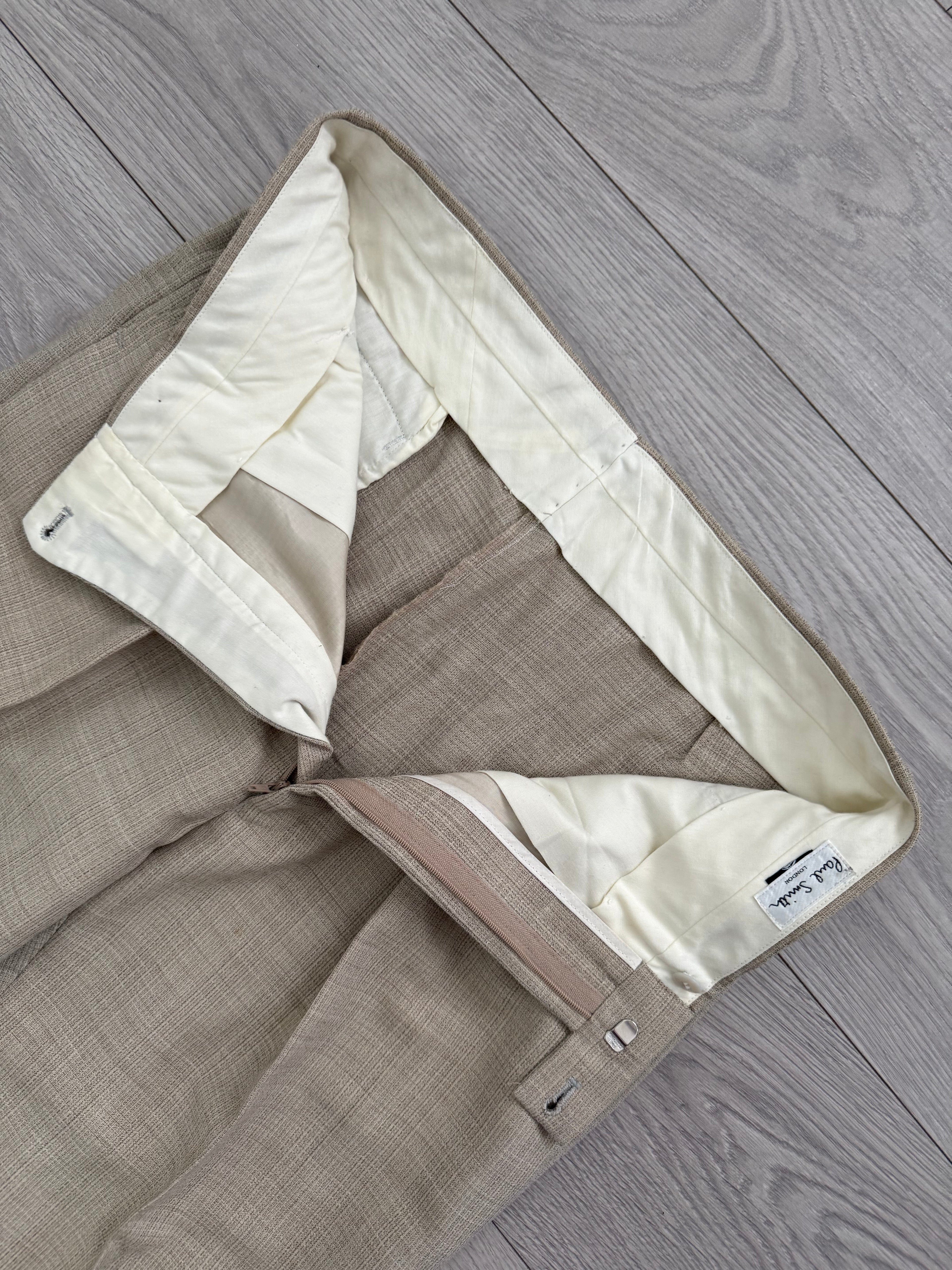 Paul Smith 1990s 2B Wool Silk Ecru Pleated Suit - Size S Jacket / 31" Waist