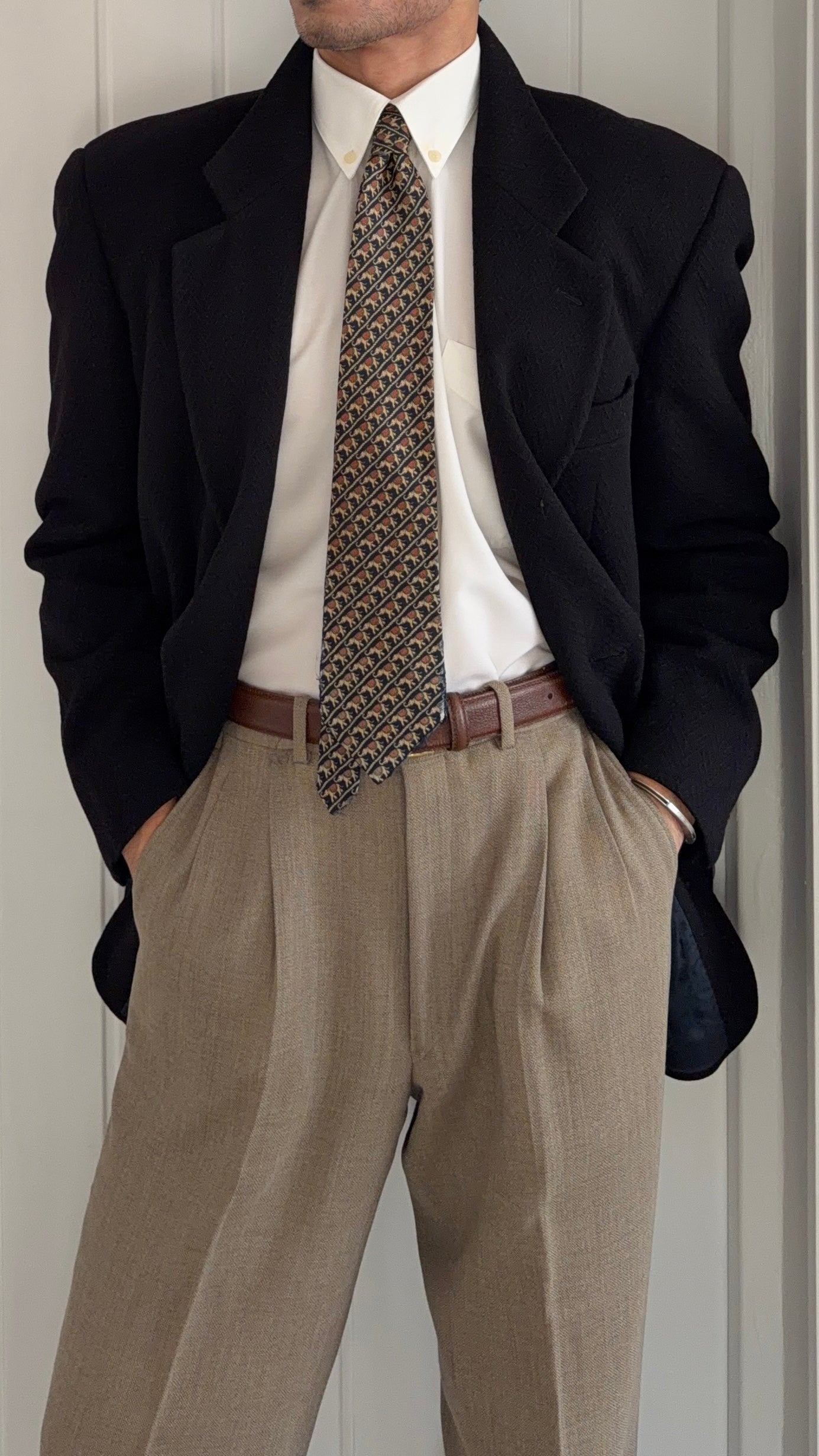 Giorgio Armani 1980s 2B Textured Wool Chevron Weave Sport Jacket Blazer - Size M