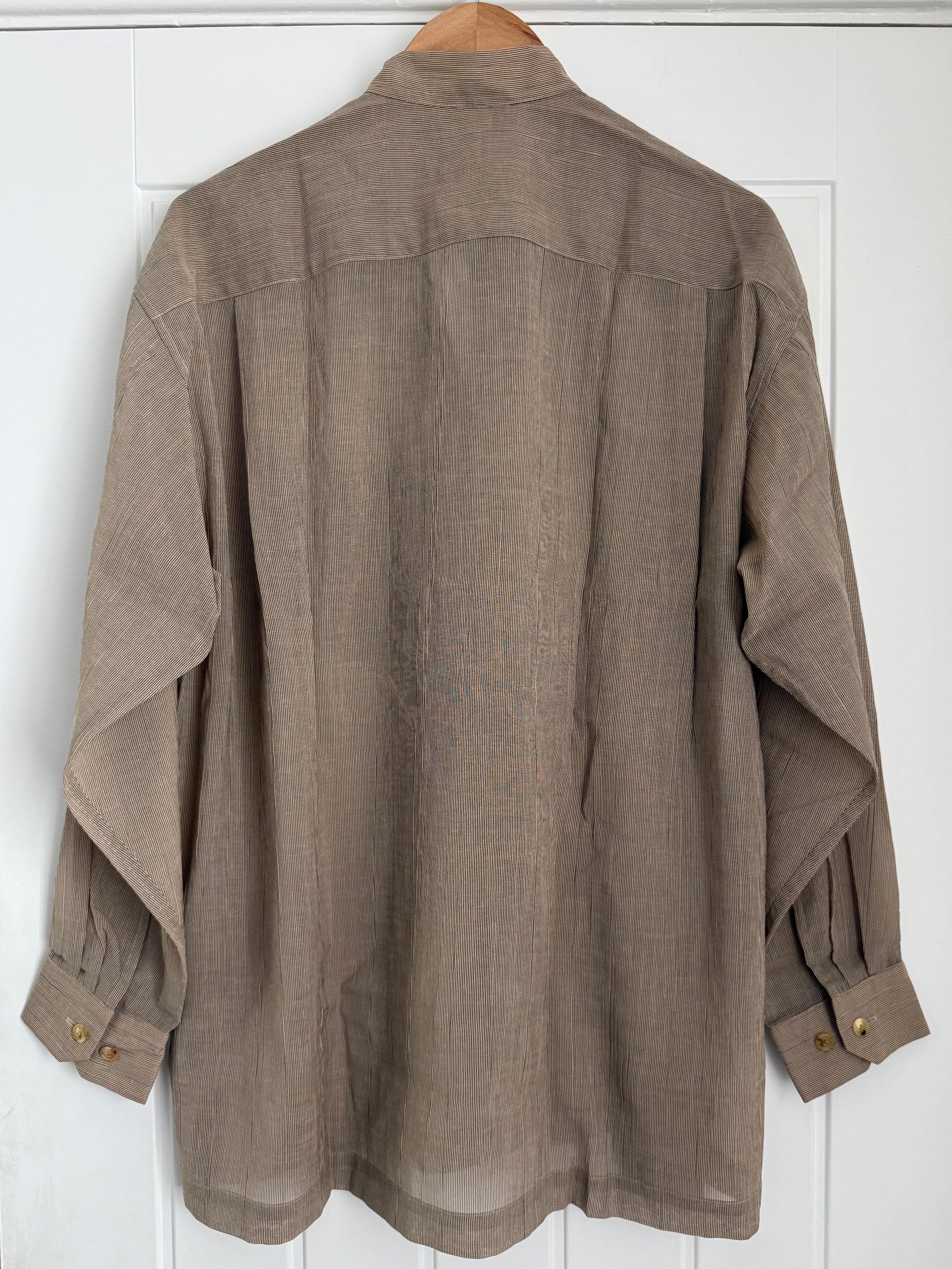 Issey Miyake 1990s Nehure Collar Taupe Relaxed Shirt - Size L