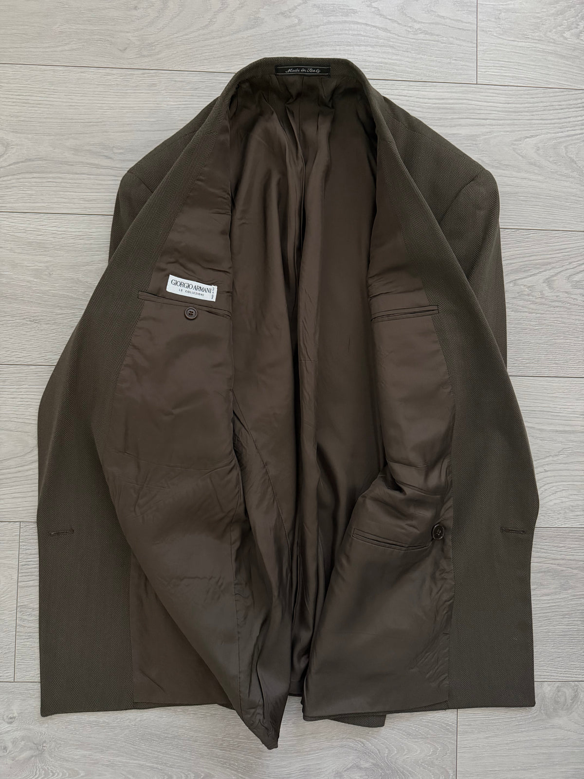 Giorgio Armani 1980s Peaked Lapel Double Breasted Brown Wool Sport Jacket Blazer - Size M