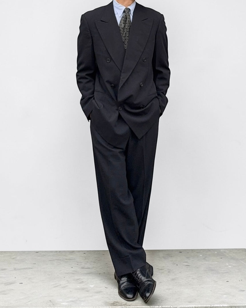 Giorgio Armani 1990s Double Breasted 6B Pleated Wool Suit - Size M Jacket / 30" Waist