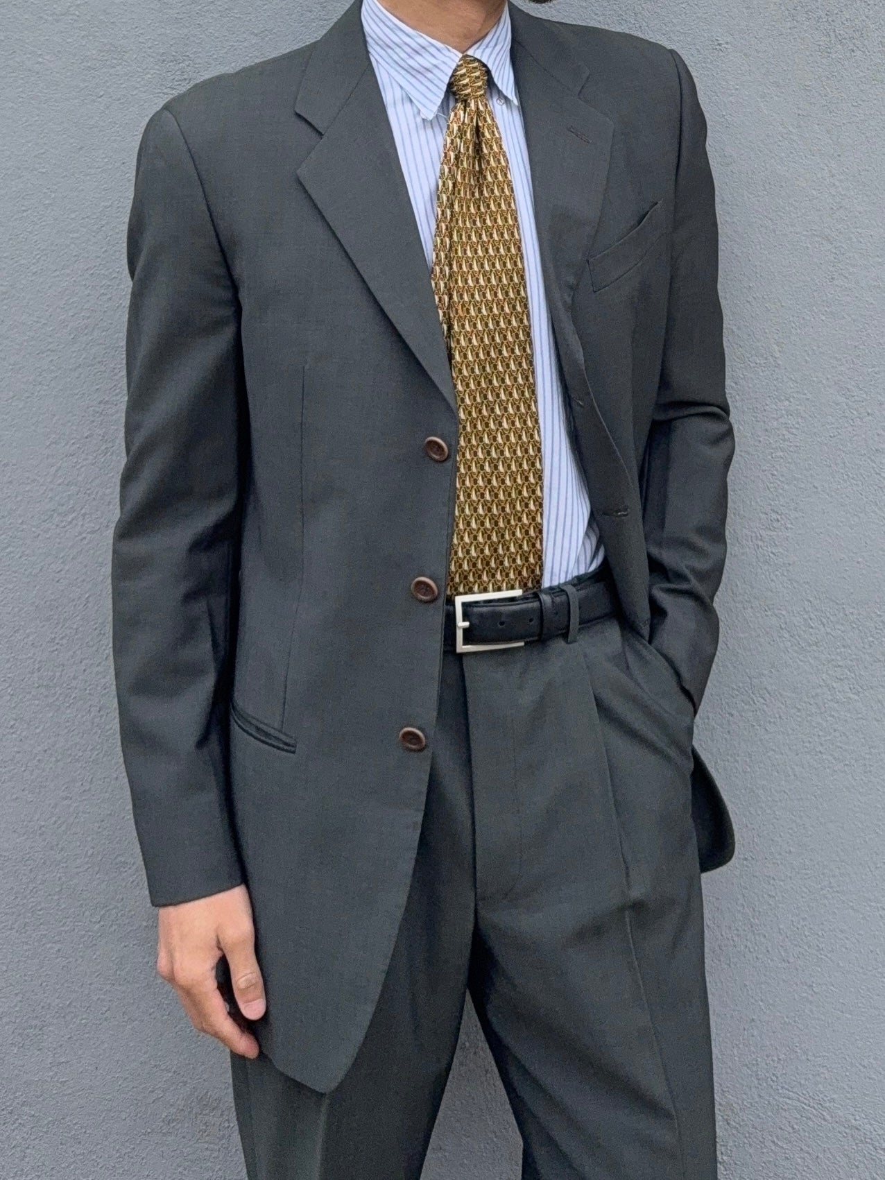 Armani 1990s 3B Forest Green Pleated Wool Suit - Size M Jacket / 32" Waist