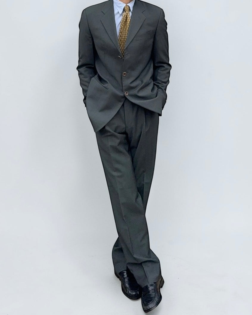 Armani 1990s 3B Forest Green Pleated Wool Suit - Size M Jacket / 32" Waist