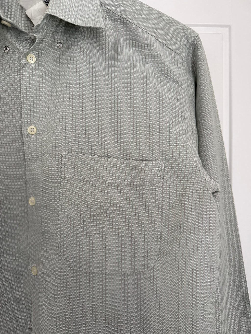 Giorgio Armani Black Label 1990s Snap Collar Chest Pocket Striped Cotton Shirt - Size S