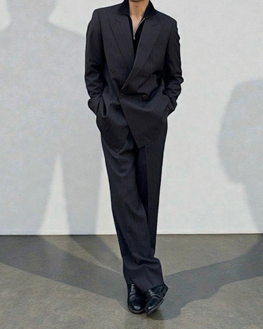 Armani 1990s Double Breasted Pleated Wool Suit - Size L Jacket / 34" Waist