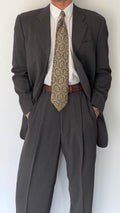 Armani 1990s 3B Textured Wool Pleated Taupe Grey Suit - Size M Jacket / 32" Waist