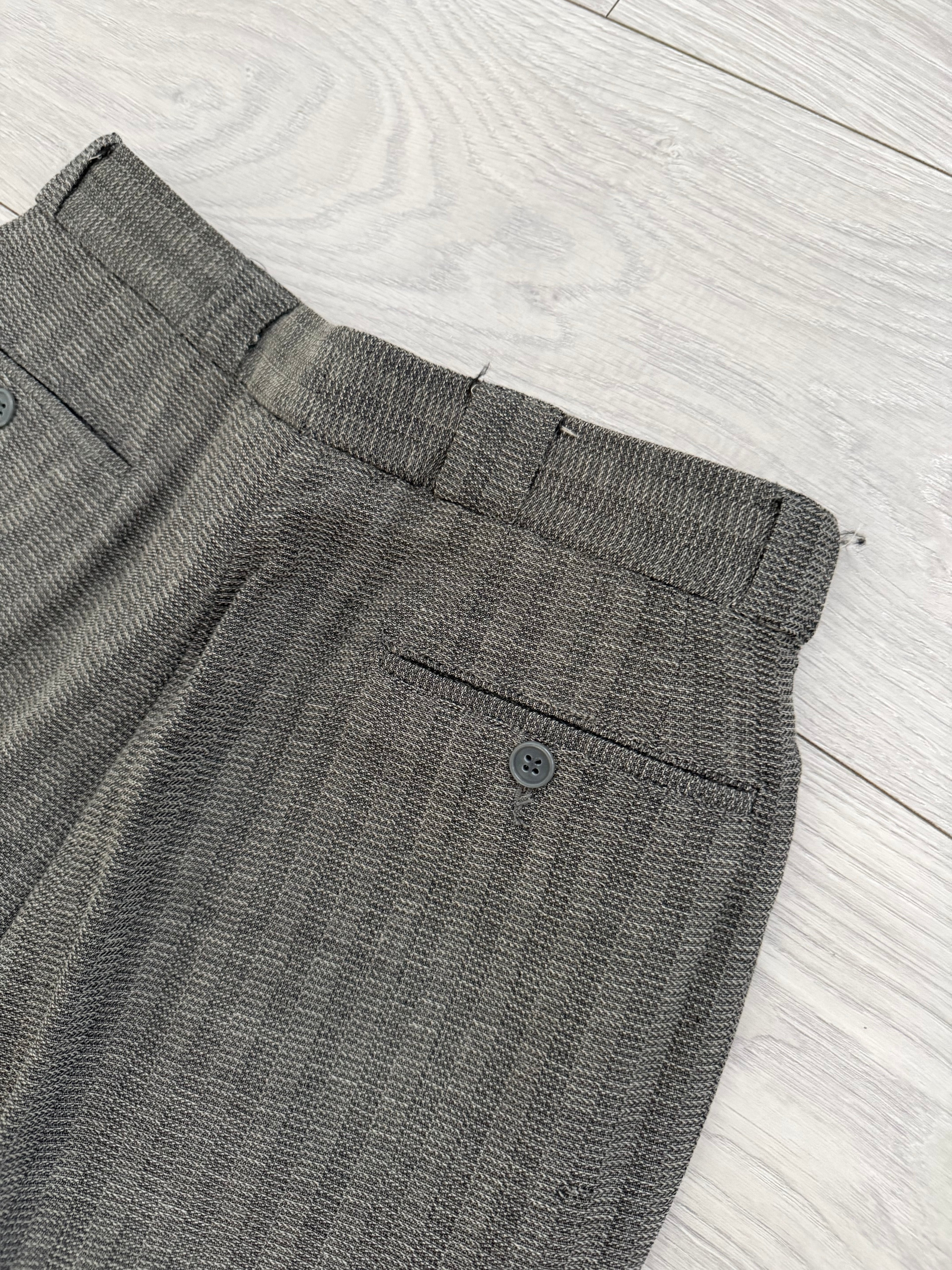 Emporio Armani 1980s Peaked Lapel Double Breasted Textured Wool Pleated Suit - Size S Jacket / 28" Waist