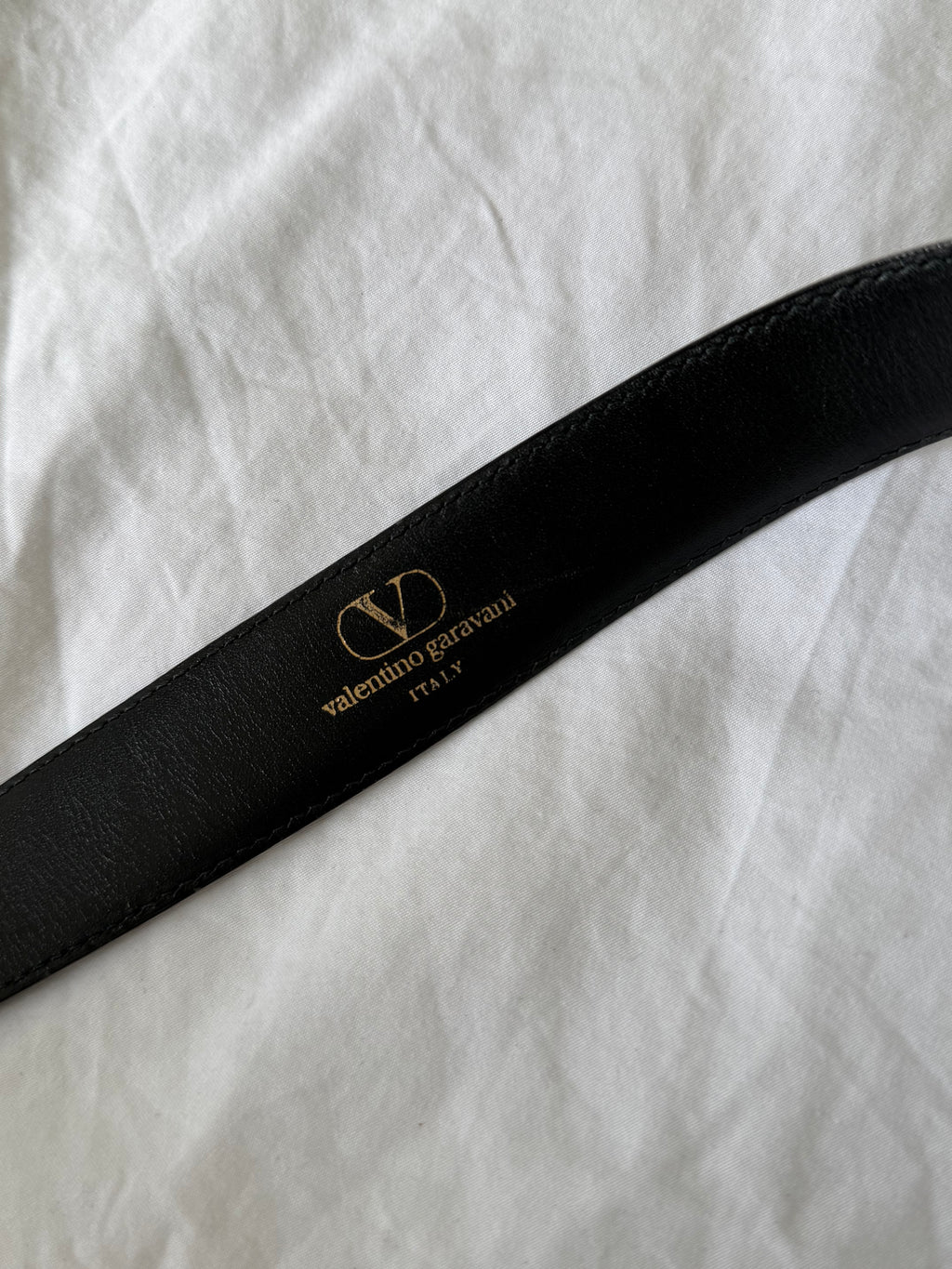 Valentino 1980s Gold Buckle Black Leather Belt - Size 30" to 34" Waist