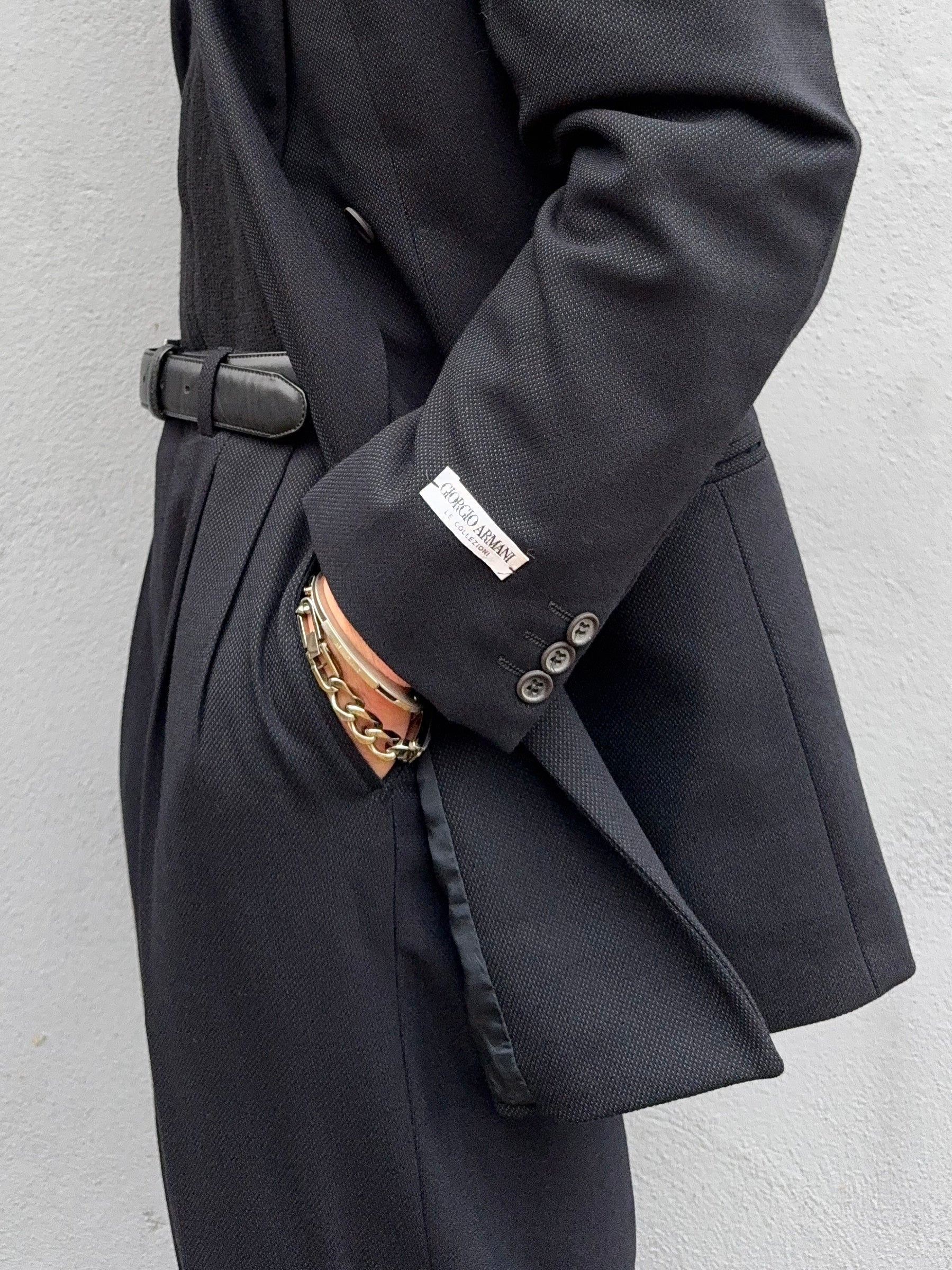 Giorgio Armani 1980s Double Breasted Pleated Wool Suit Navy New - Size L Jacket / 32" Waist