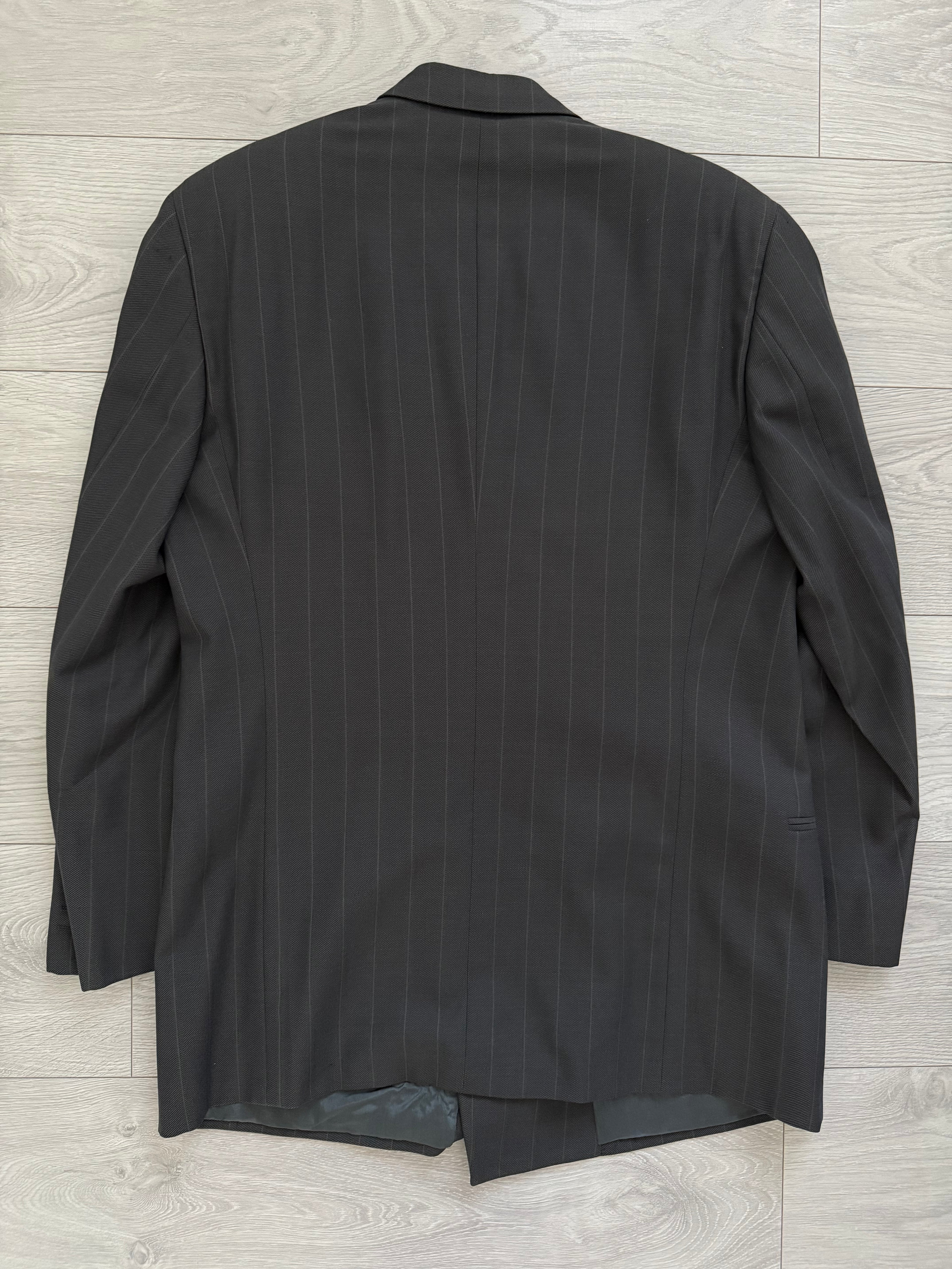 Giorgio Armani 1980s Peaked Lapel Double Breasted Striped Wool Pleated Suit - Size L Jacket / 34" Waist