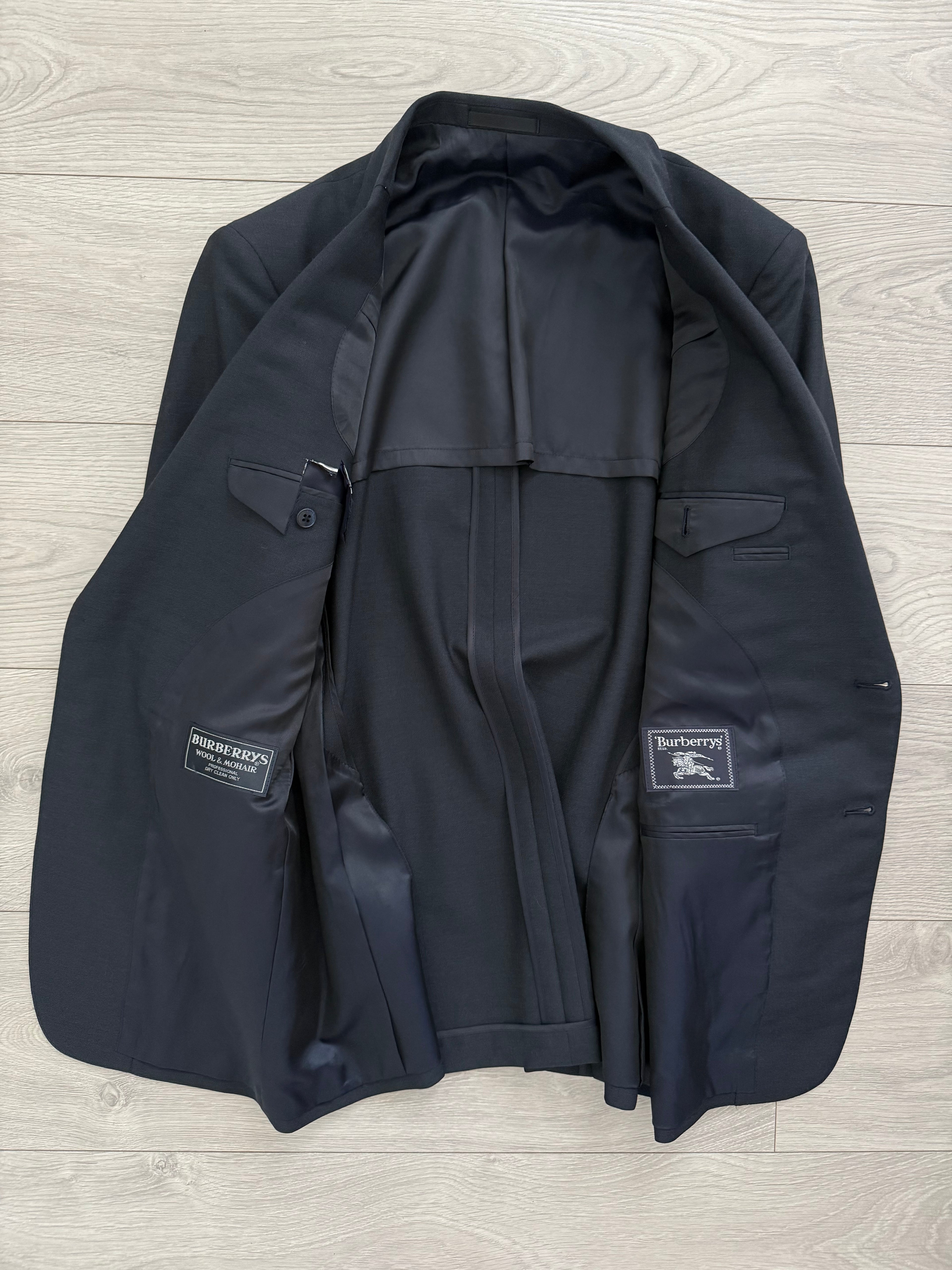 Burberry 1990s 2B Double-Pleat Wool Mohair Navy Suit - Size S Jacket / 32" Waist