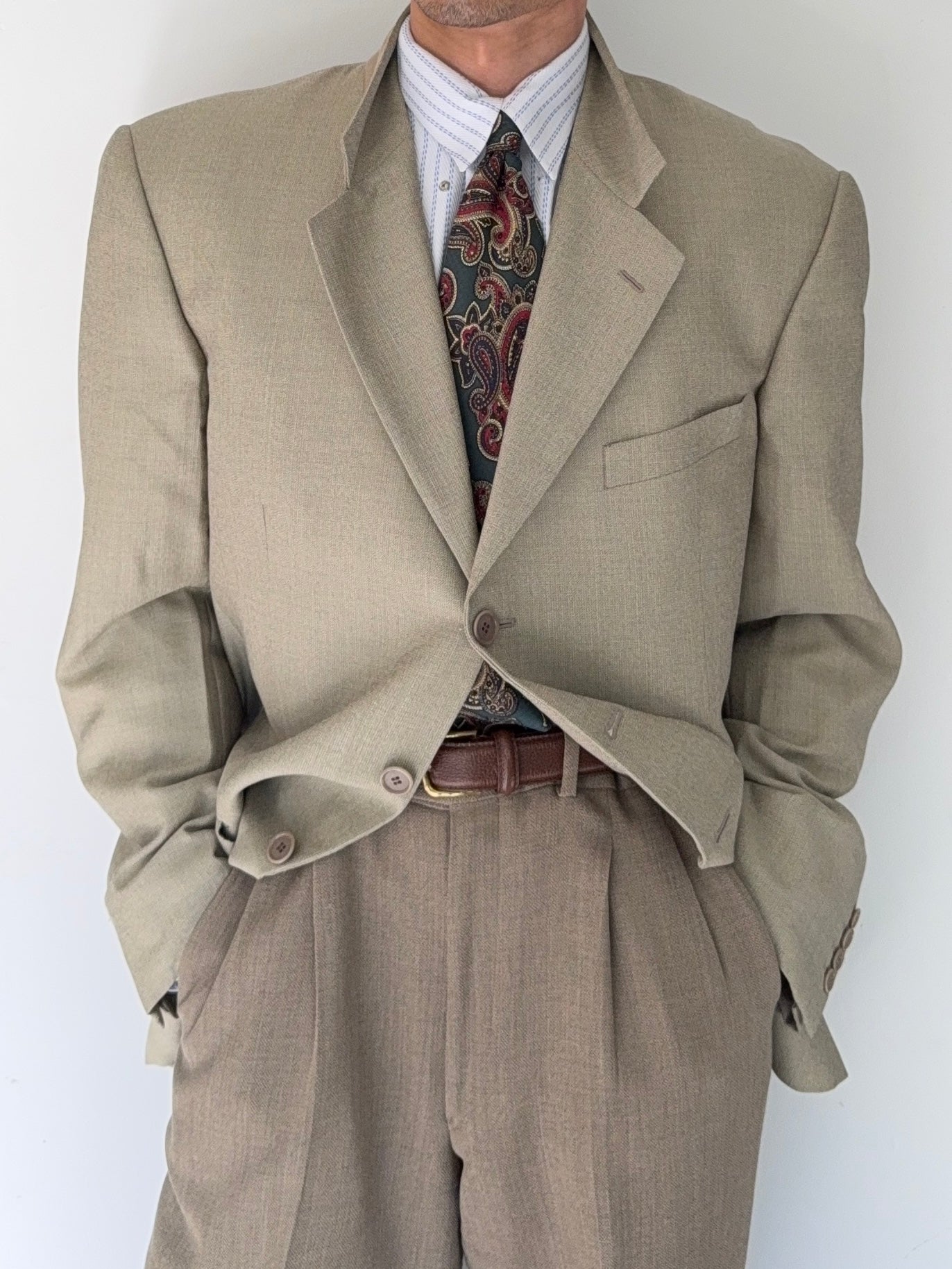 Valentino 1980s 3B Taupe Beige Wool Sports Blazer Jacket - Size XL