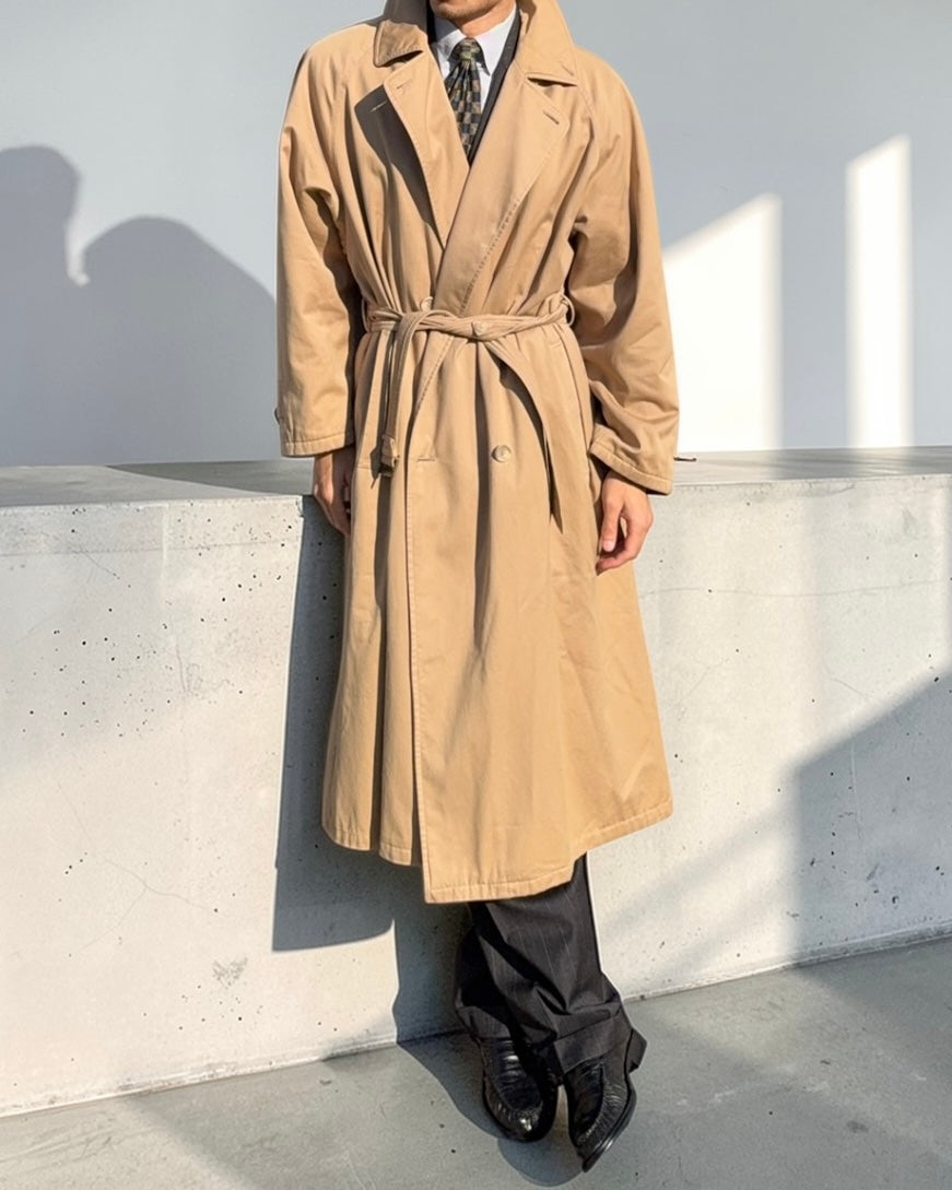 Giorgio Armani 1980s Plaid Lined Belted Trench Coat - Size M