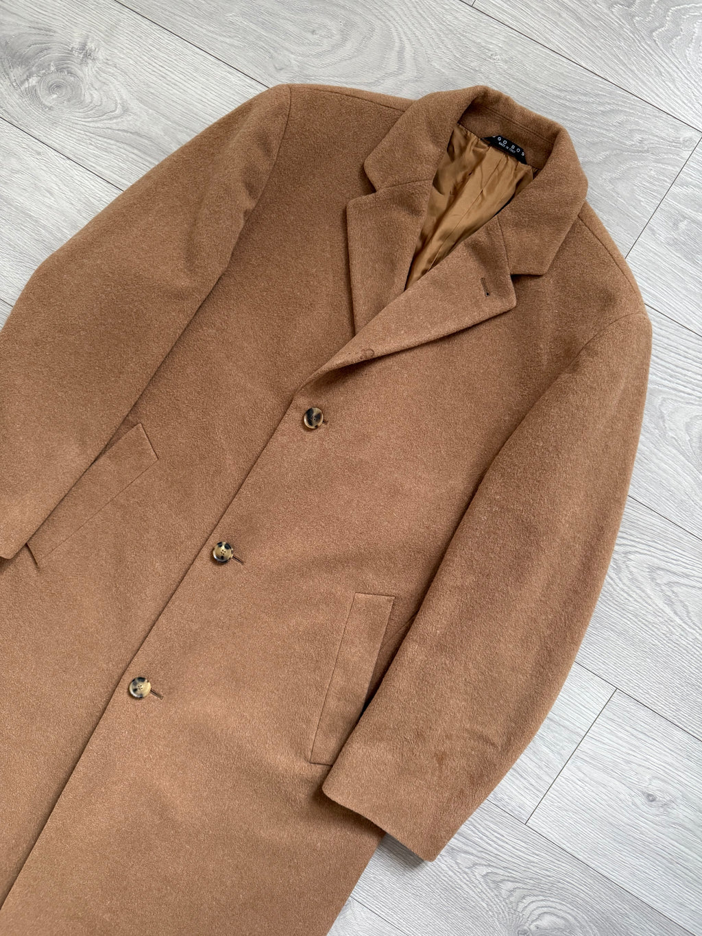 Hugo Boss 1980s Camel Brown Long Wool Overcoat Made in Italy - Size L
