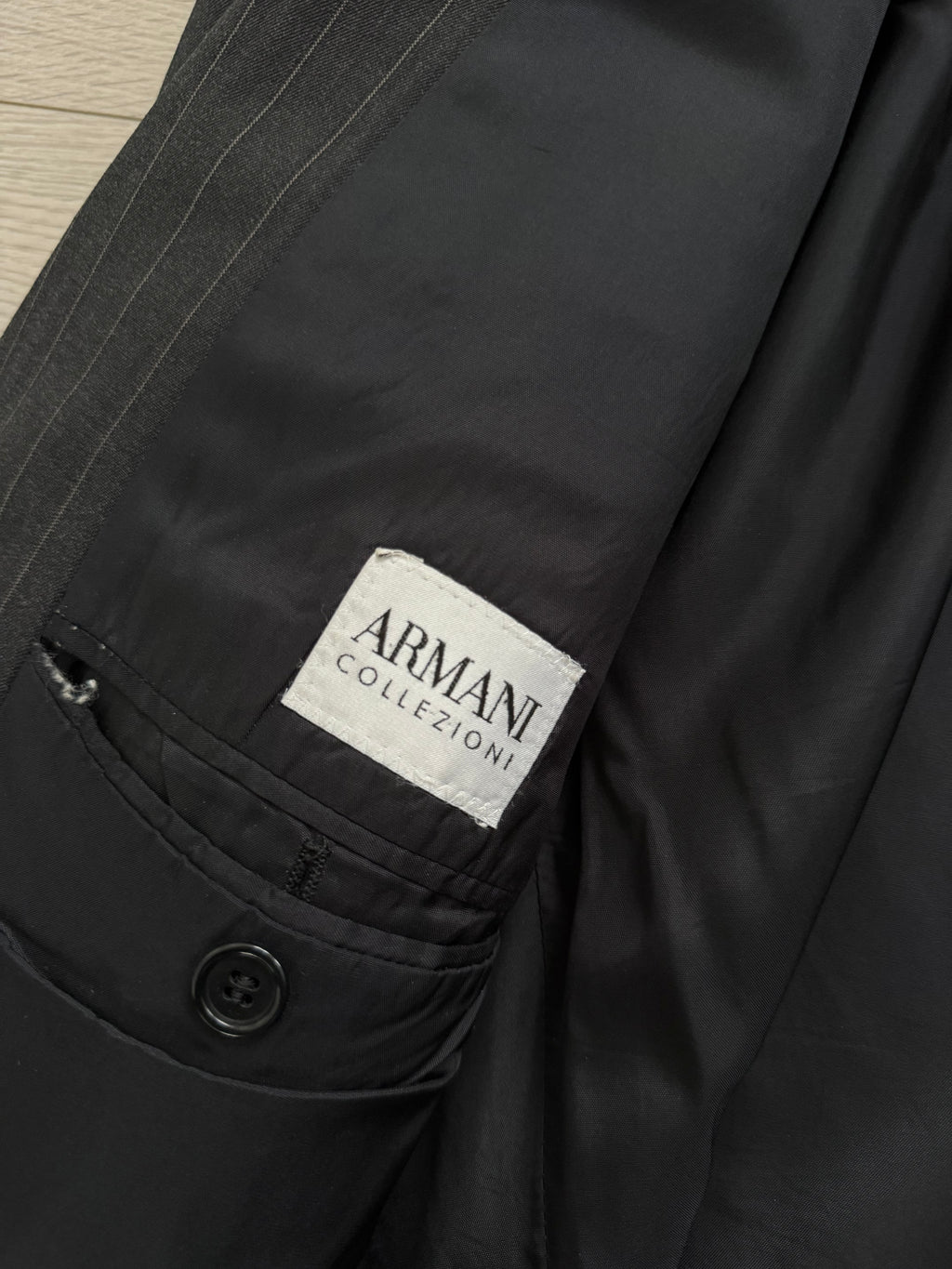 Armani 1990s 2B Charcoal Grey Striped Wool Suit - Size XXL Jacket / 38" Waist
