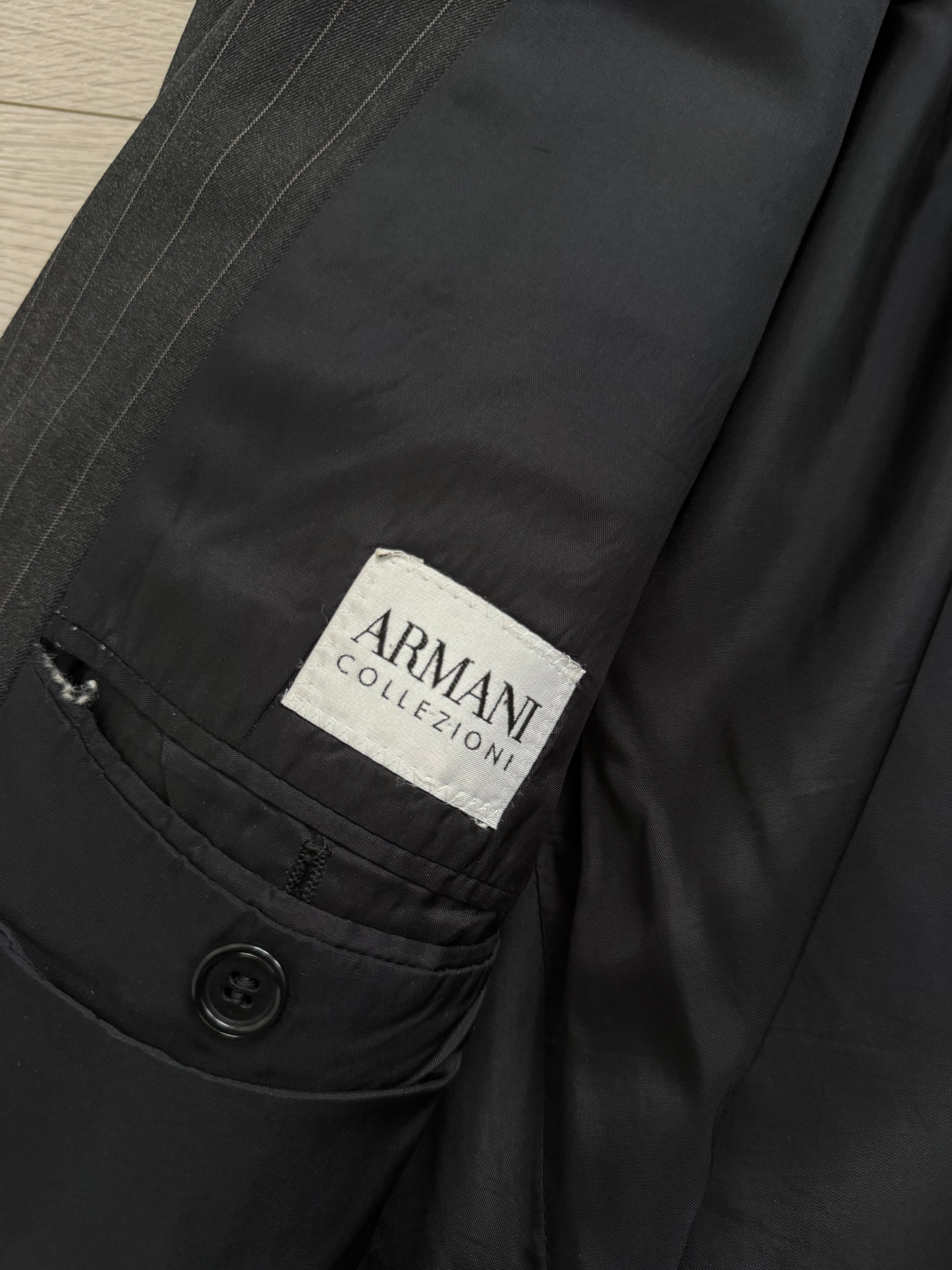 Armani 1990s 2B Charcoal Grey Striped Wool Suit - Size XXL Jacket / 38" Waist