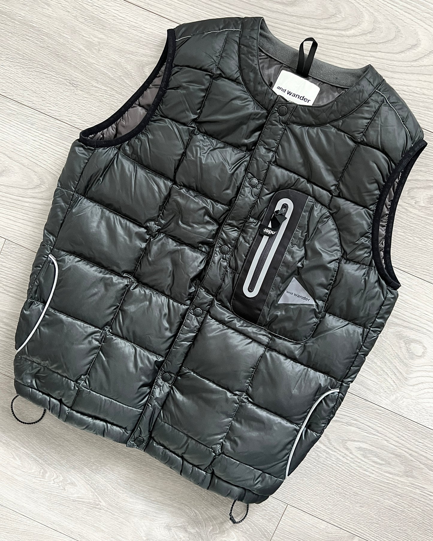 And Wander Pertex Quantum Square Stitch Snap Puffer Vest - Size S