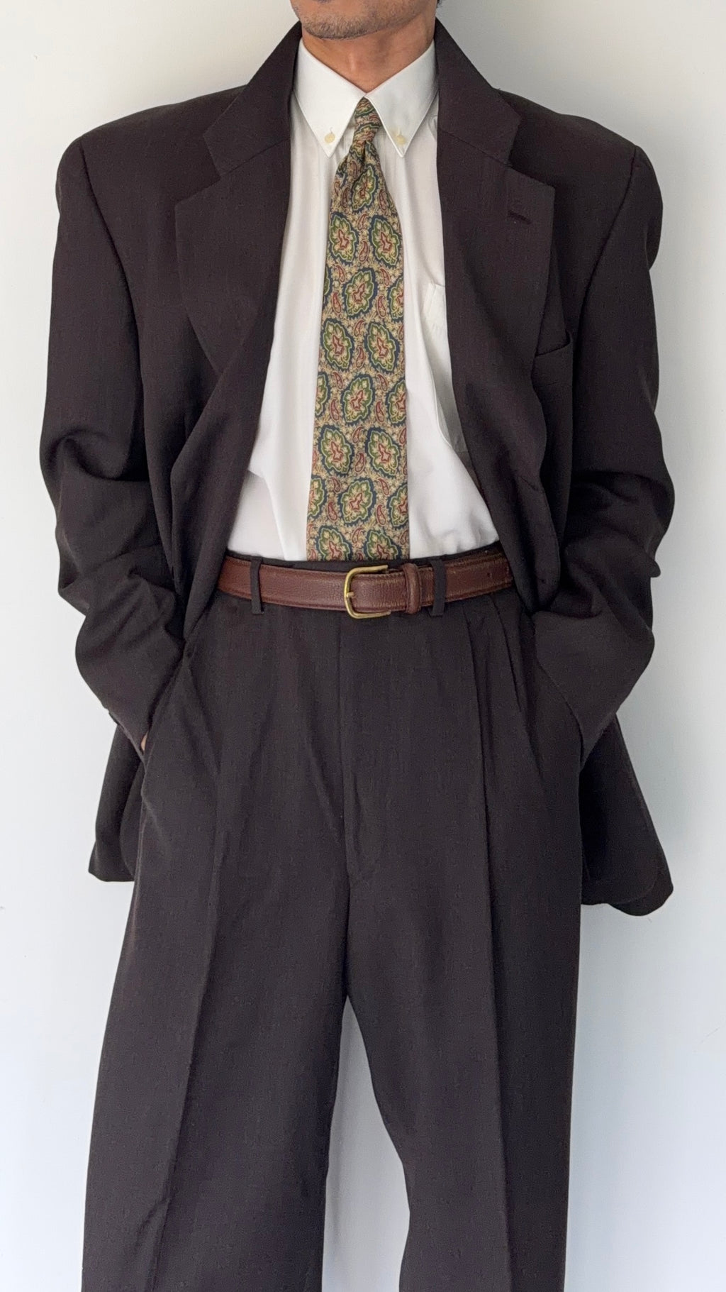 Giorgio Armani 1980s 3B Brown Double-Pleated Wool Suit - Size XL Jacket / 32" Waist