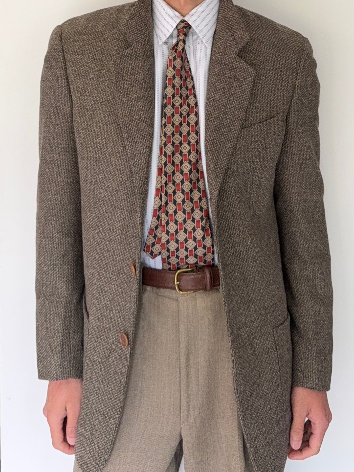 Giorgio Armani 1980s Brown 3B Textured Wool Sports Jacket Blazer - Size S
