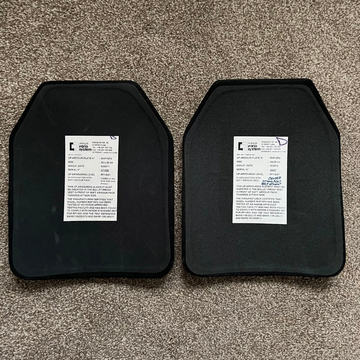 Mehler Vario System Protection Plates RHP15P2 RF1 /SG1 Lightweight Armour