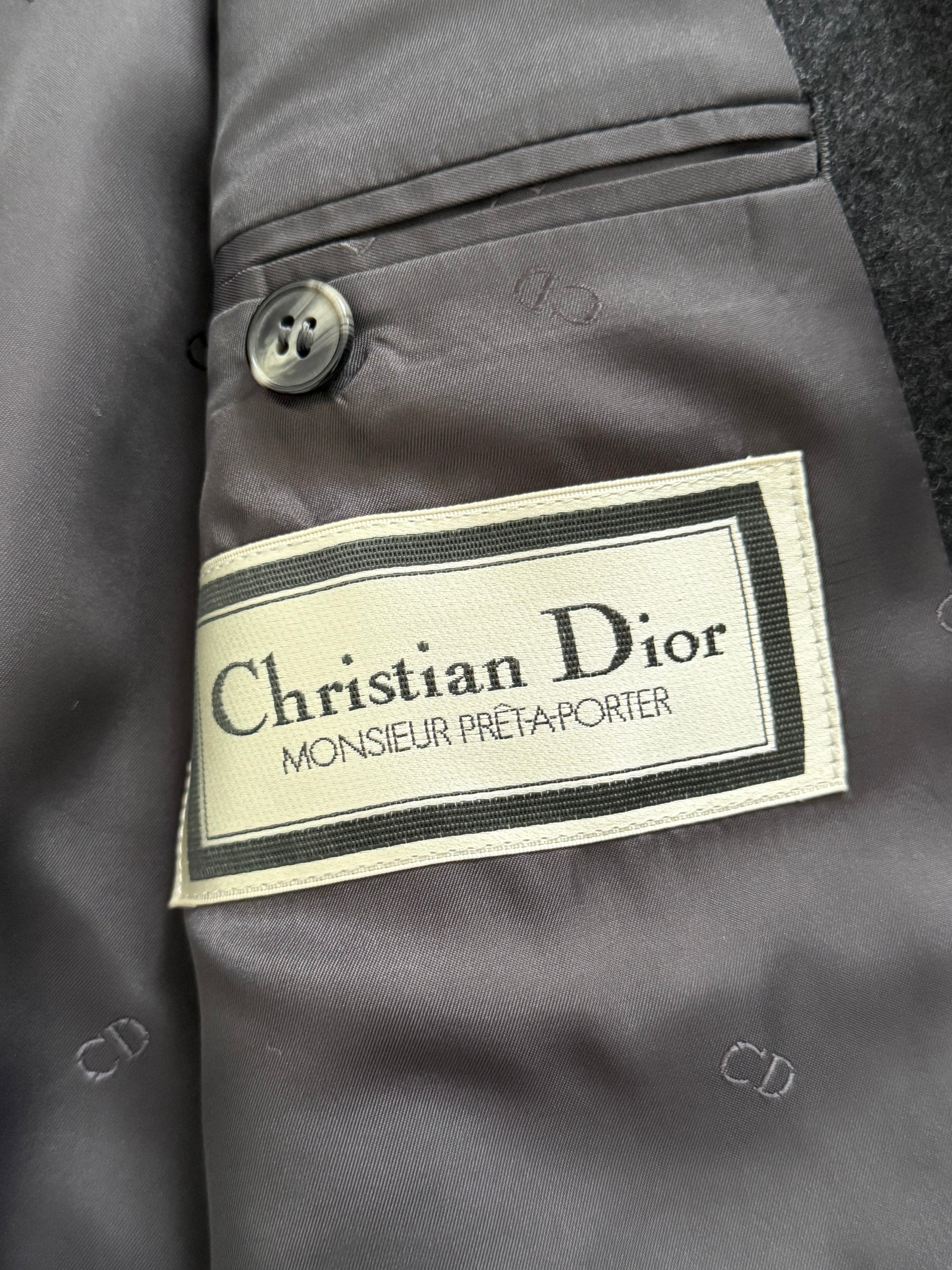 Christian Dior 1980s Peaked Lapel Double Breasted Metal Button Wool Suit - Size S Jacket / 29" Waist